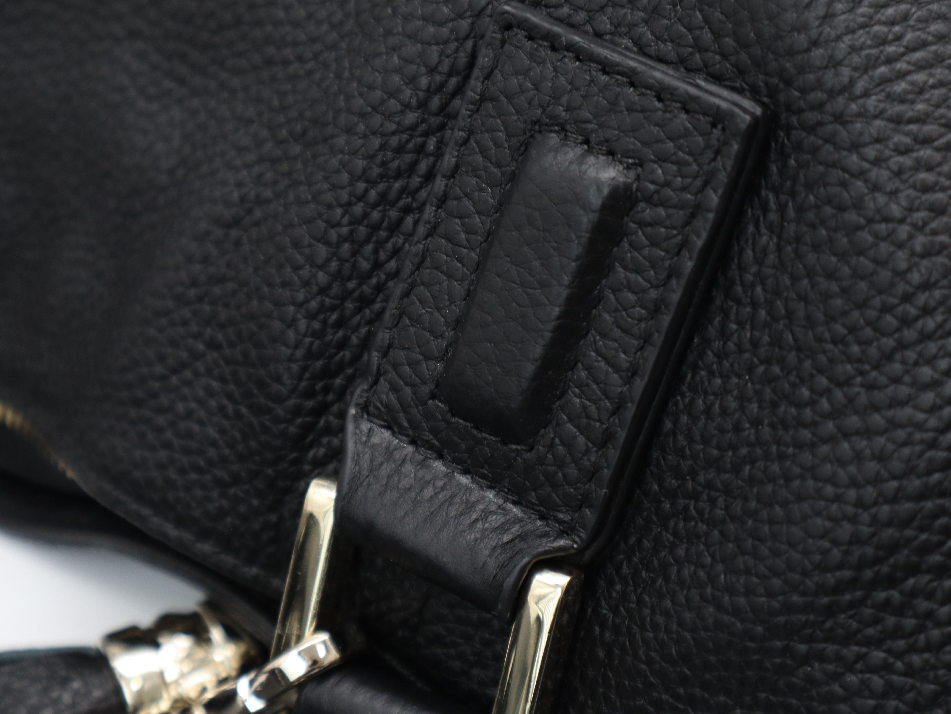 Leather Logo Embossed 2-Way Handbag, Black, Silver Hardware, with Shoulder Strap — view 8