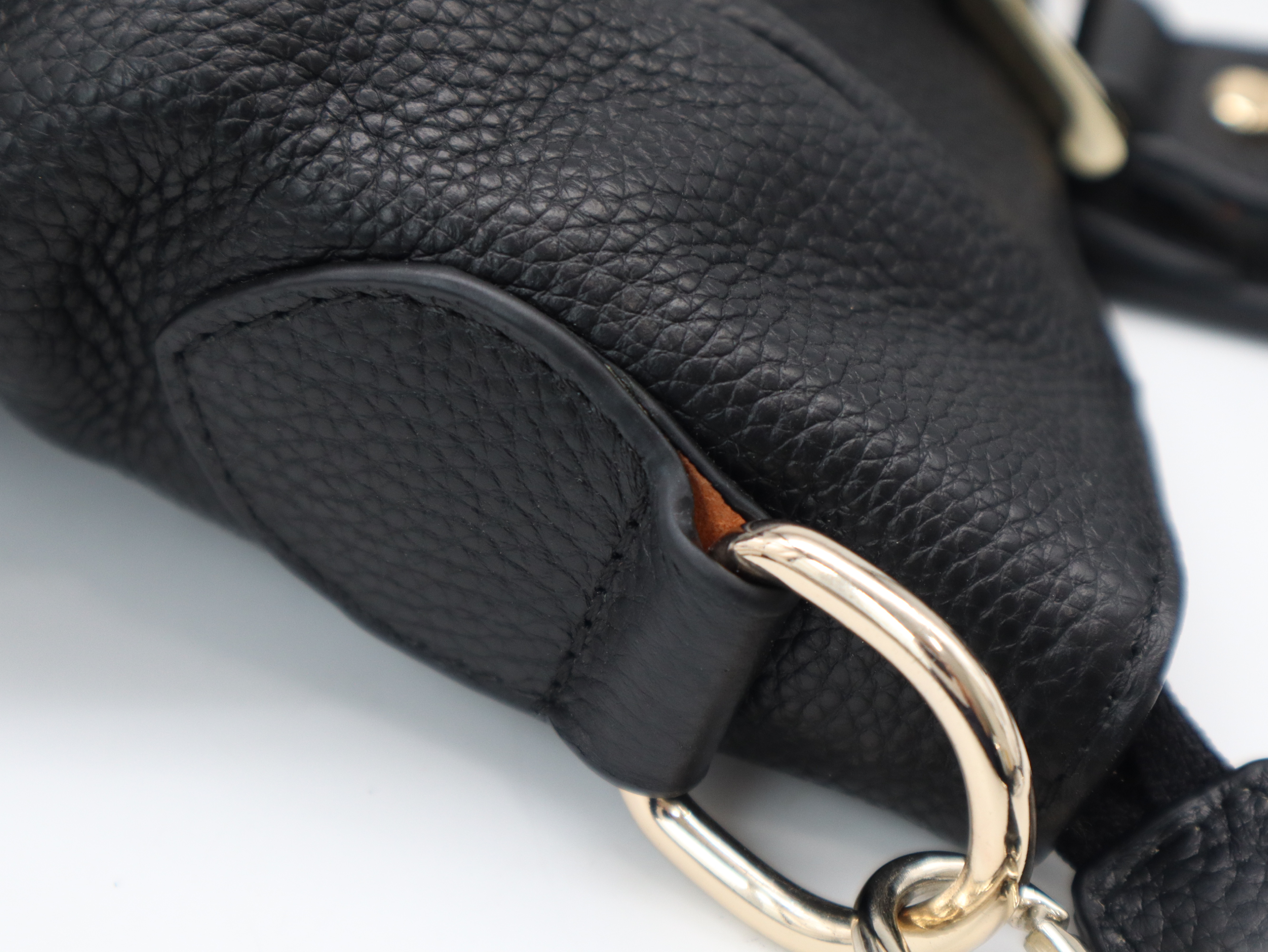Leather Logo Embossed 2-Way Handbag, Black, Silver Hardware, with Shoulder Strap — view 10