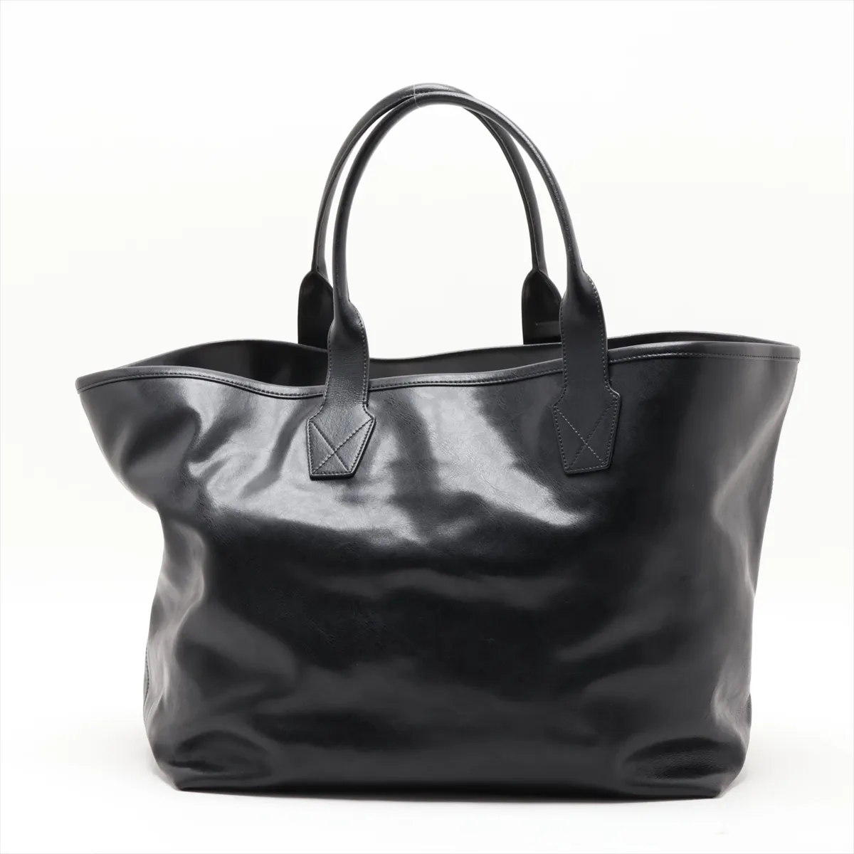 Logo Jumbo Leather Tote Bag, Black — view 2