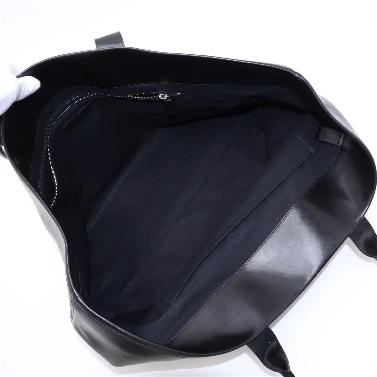 Logo Jumbo Leather Tote Bag, Black — view 7