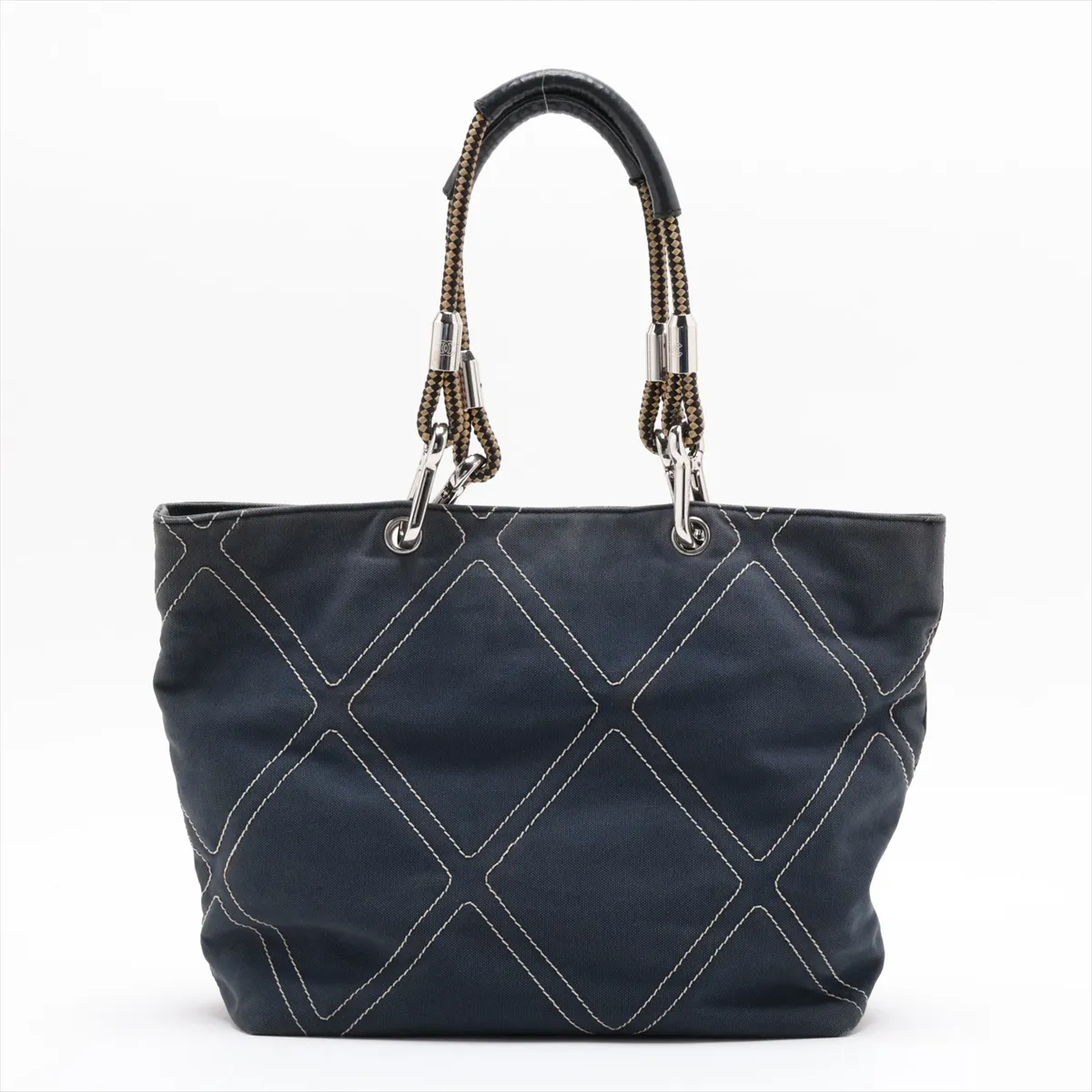 No. 5 Canvas x Leather Tote Bag, Navy, Silver Hardware, 9628512, Series 9 — view 2