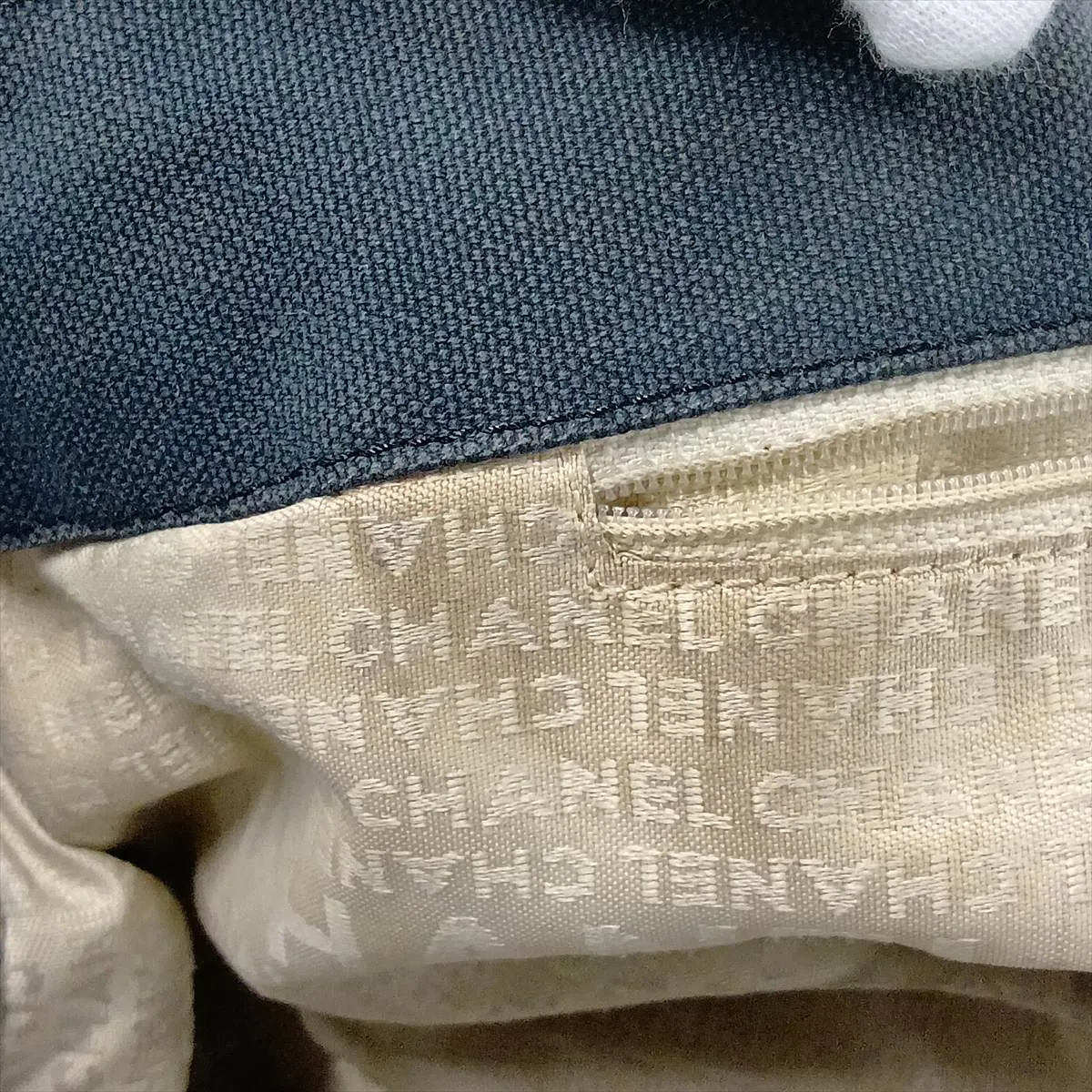 No. 5 Canvas x Leather Tote Bag, Navy, Silver Hardware, 9628512, Series 9 — view 12