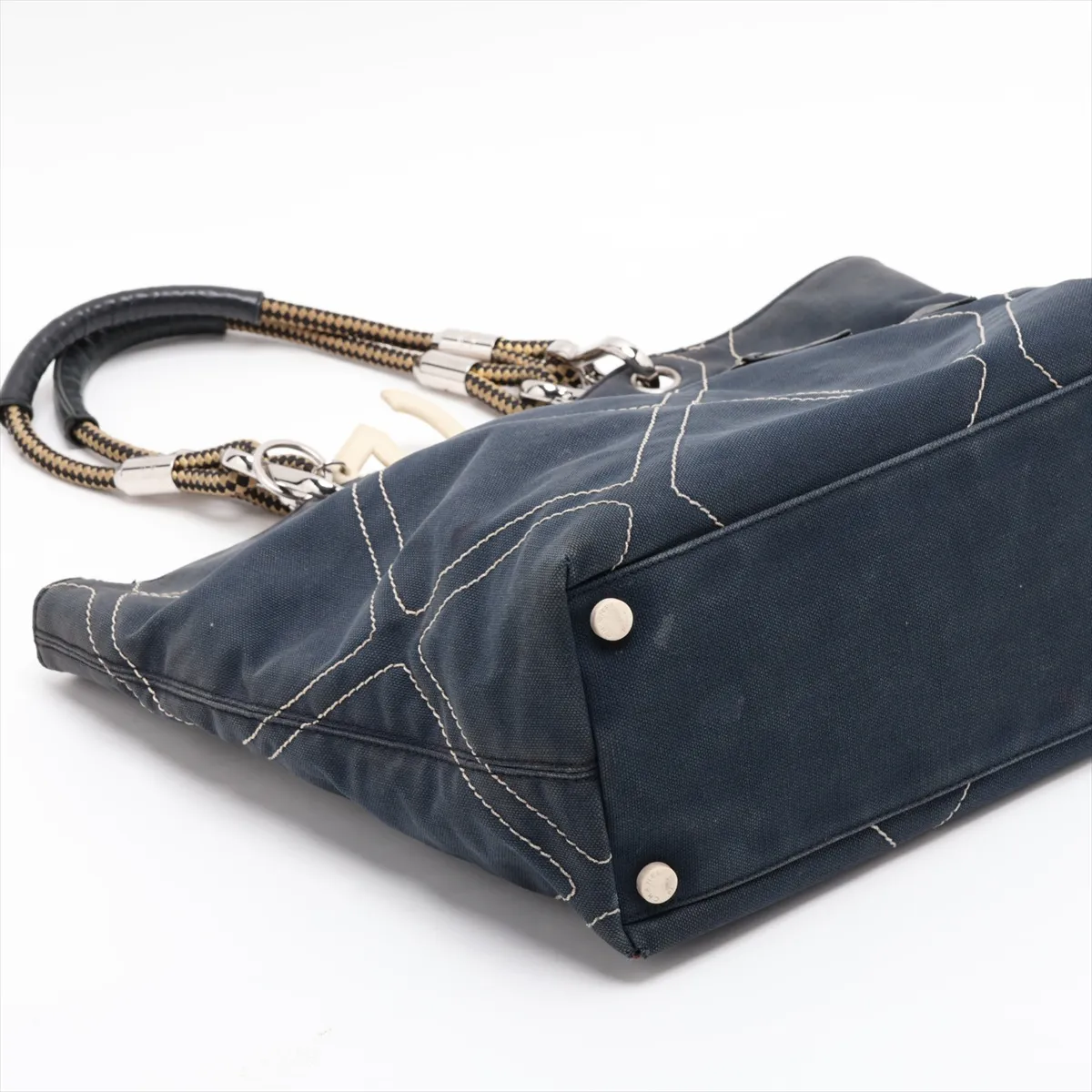 No. 5 Canvas x Leather Tote Bag, Navy, Silver Hardware, 9628512, Series 9 — view 4