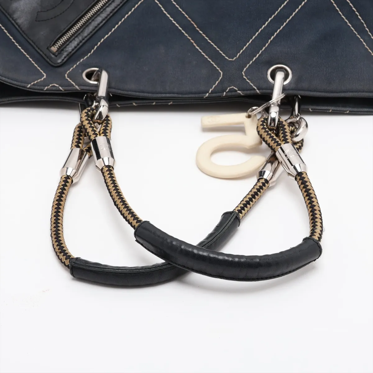 No. 5 Canvas x Leather Tote Bag, Navy, Silver Hardware, 9628512, Series 9 — view 5