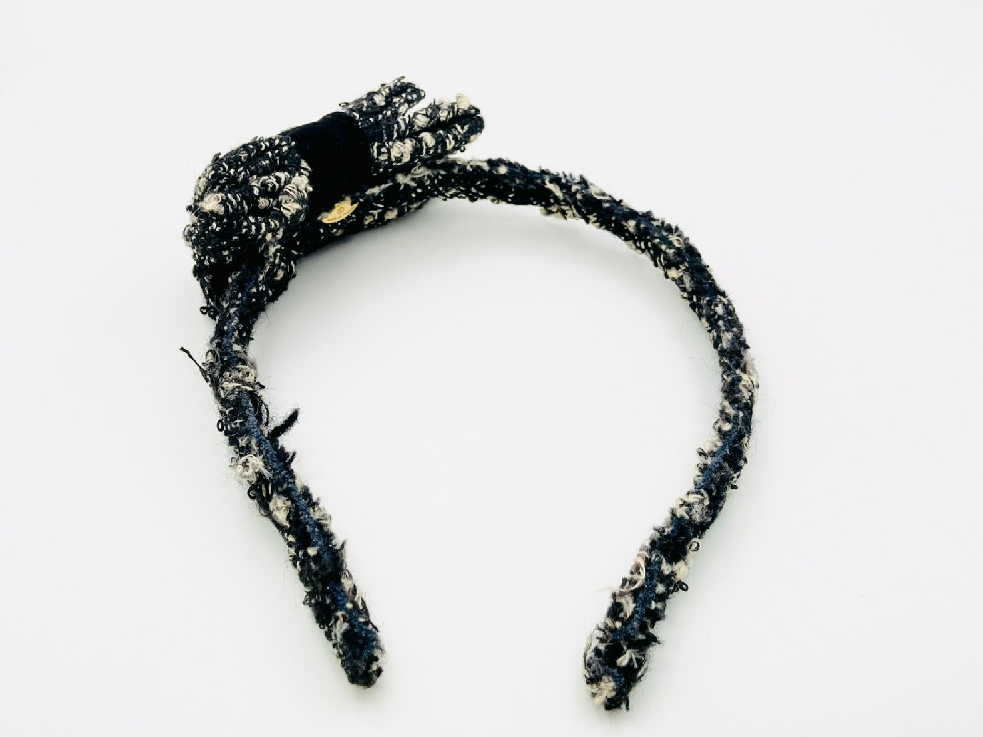 Coco Mark Ribbon Headband Hairband (with markings) Tweed Black x White Hair Accessory — view 2
