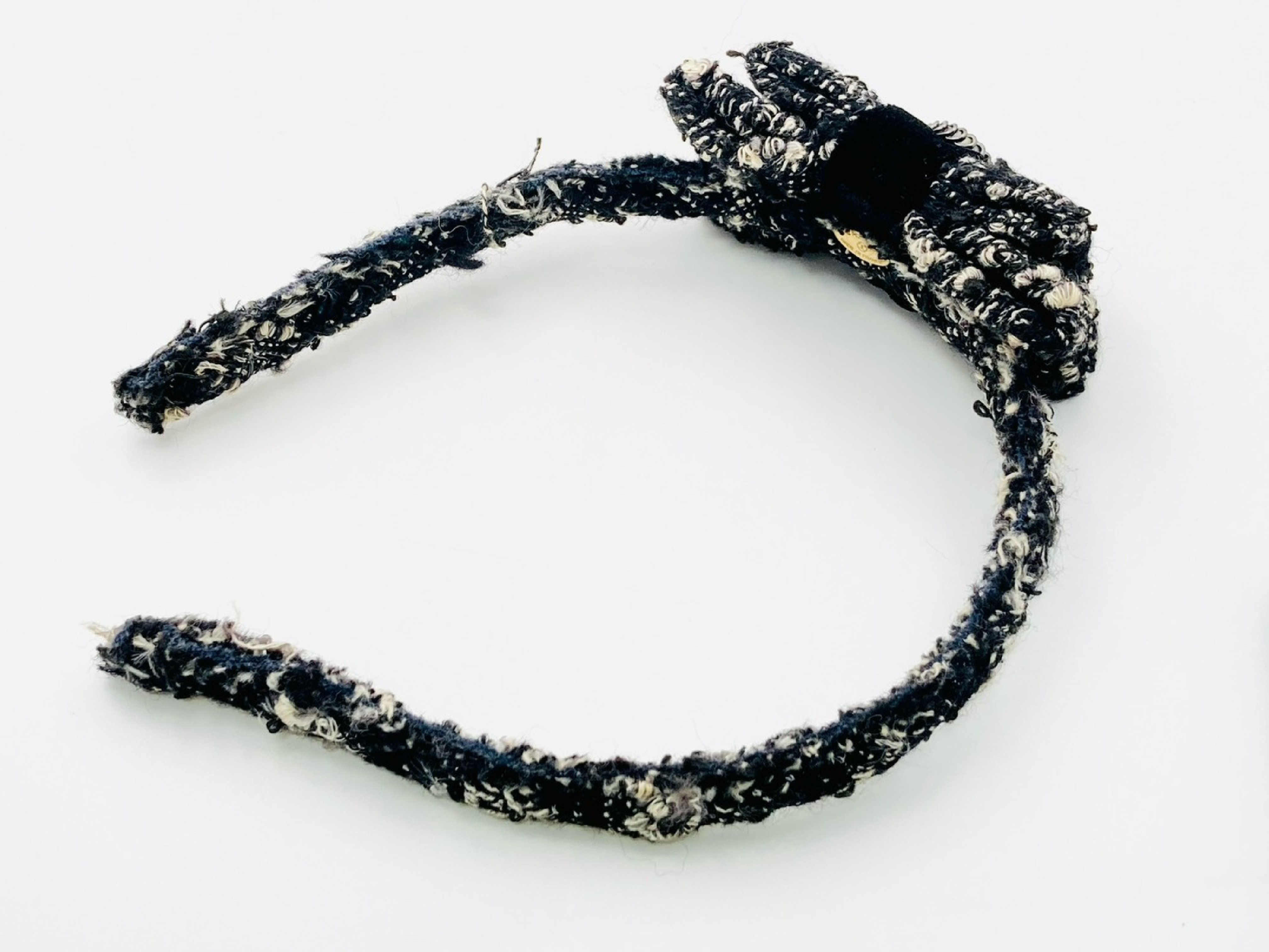 Coco Mark Ribbon Headband Hairband (with markings) Tweed Black x White Hair Accessory — view 3