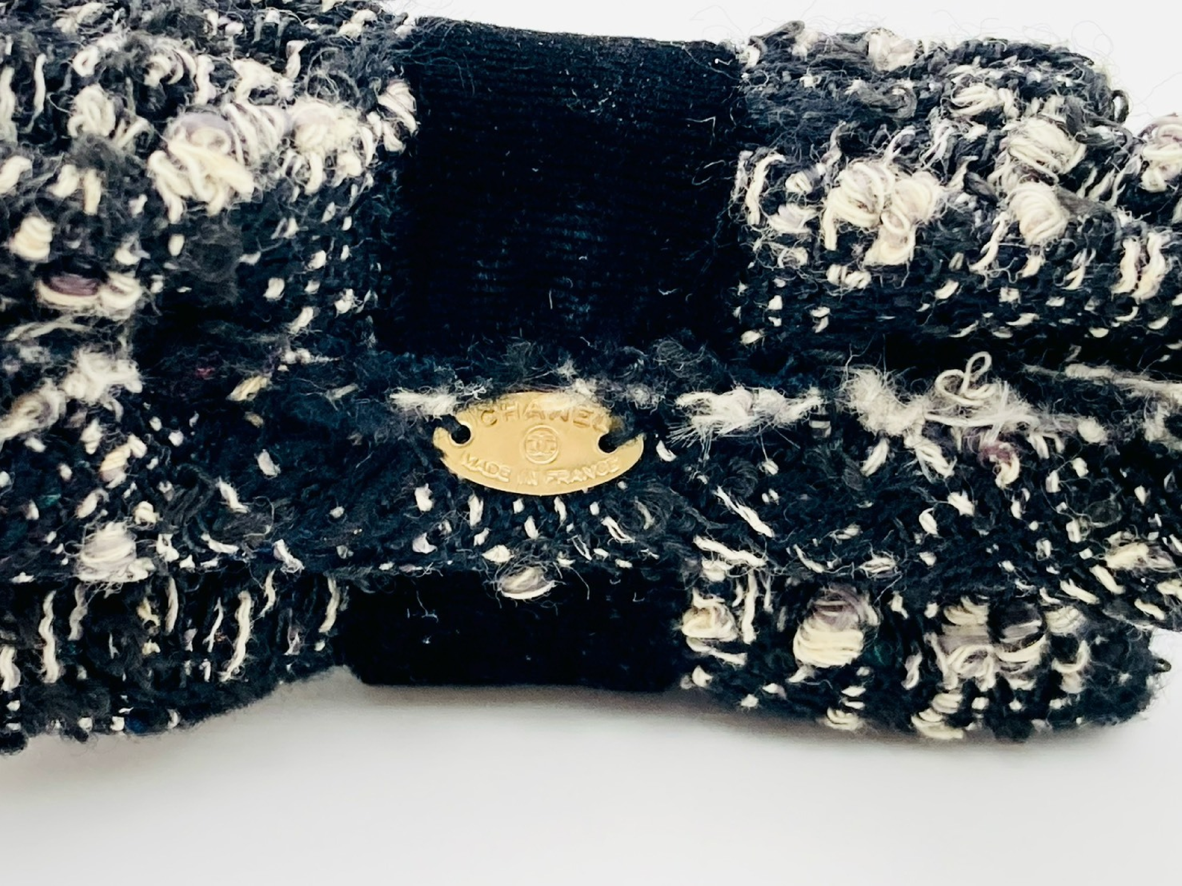 Coco Mark Ribbon Headband Hairband (with markings) Tweed Black x White Hair Accessory — view 4