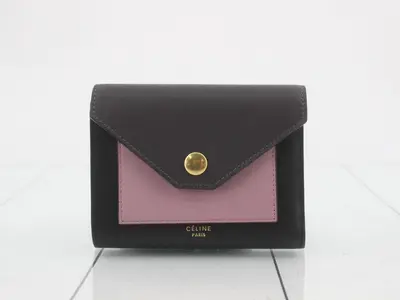 Tri-fold wallet, Phoebe T-fold, black and pink leather