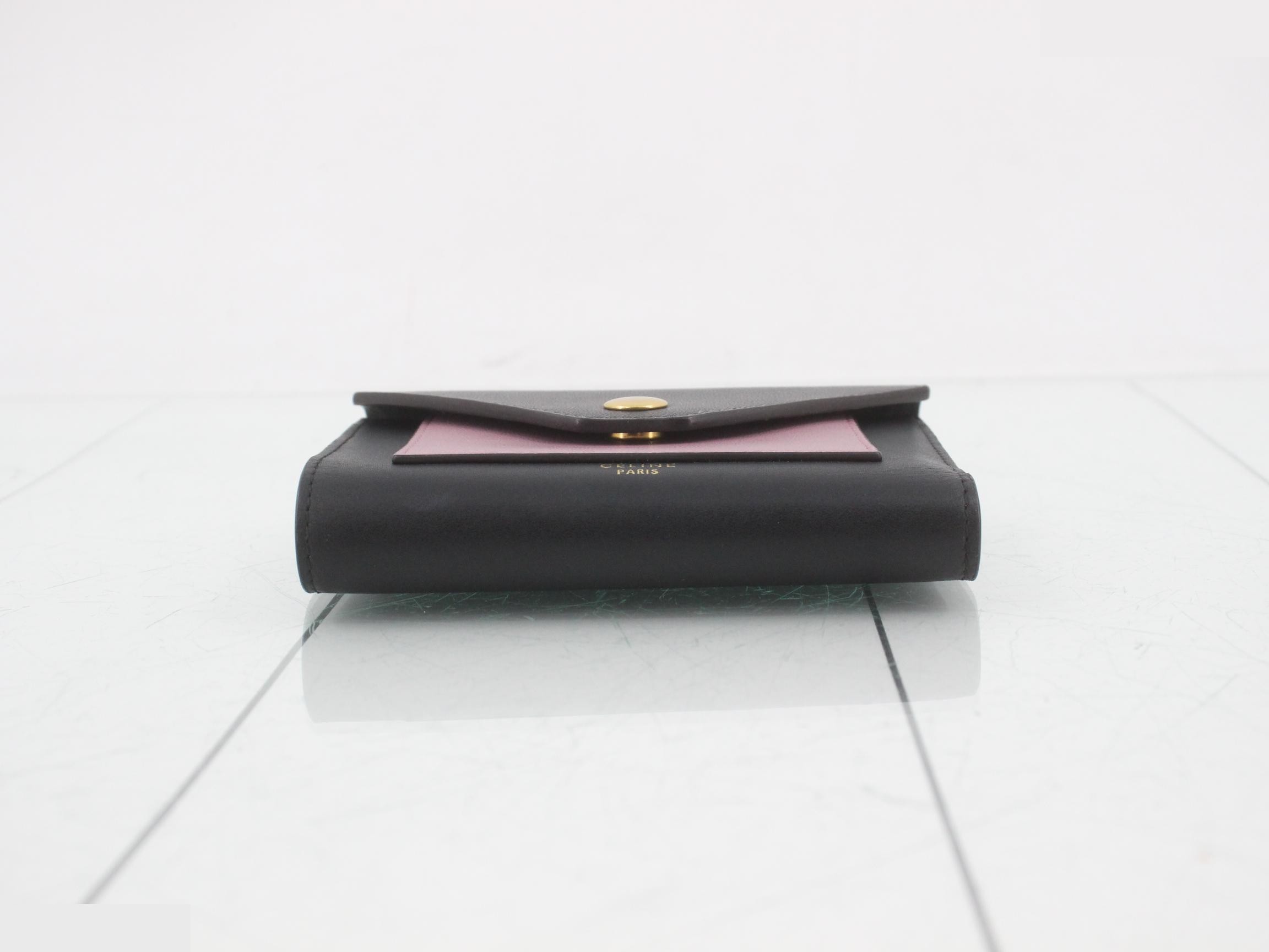 Tri-fold wallet, Phoebe T-fold, black and pink leather — view 3