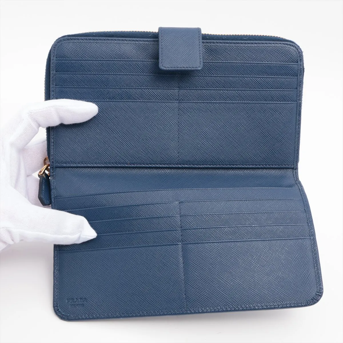 Saffiano Leather Round Zip Wallet Navy — view 3