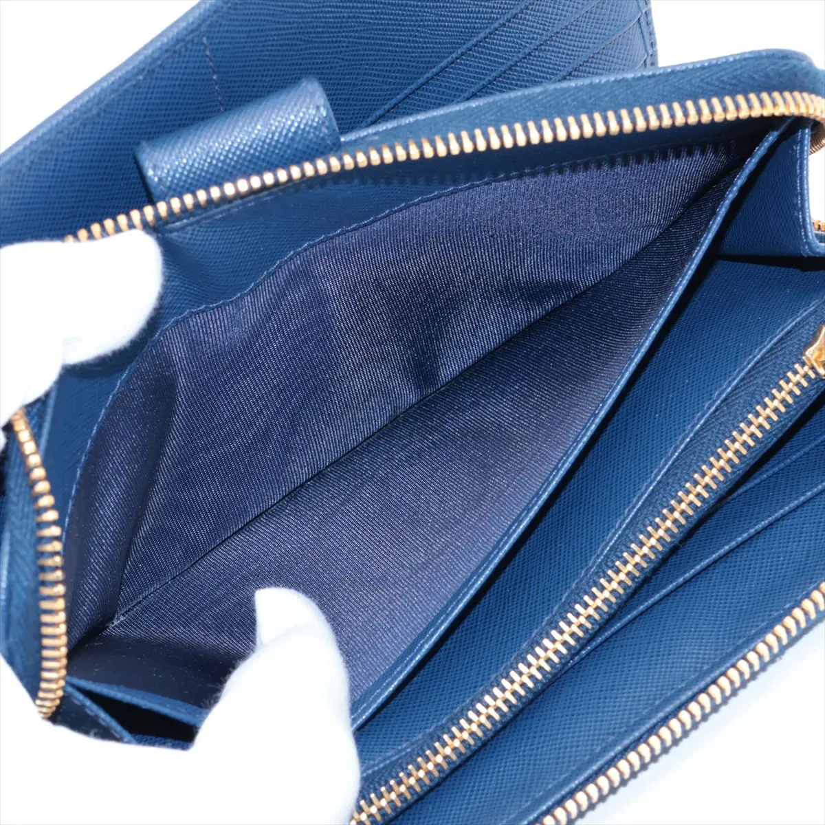 Saffiano Leather Round Zip Wallet Navy — view 5
