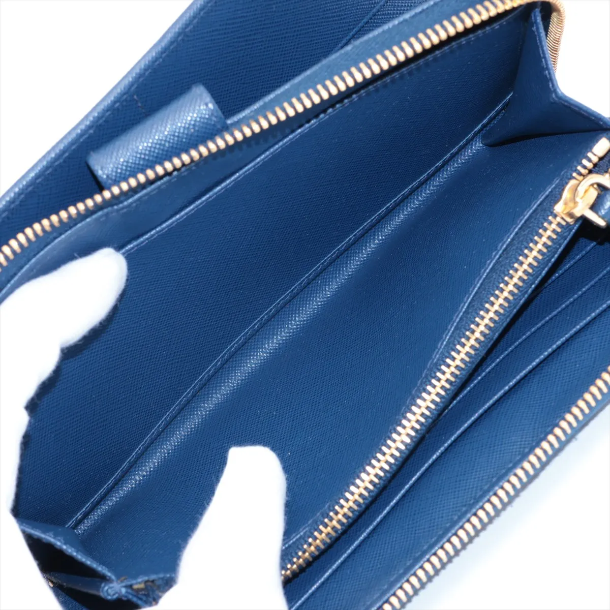 Saffiano Leather Round Zip Wallet Navy — view 6