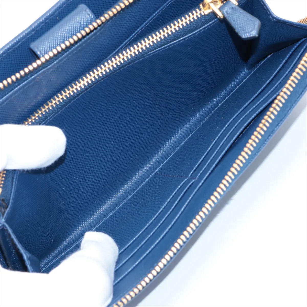 Saffiano Leather Round Zip Wallet Navy — view 7