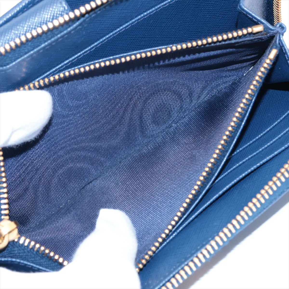 Saffiano Leather Round Zip Wallet Navy — view 9