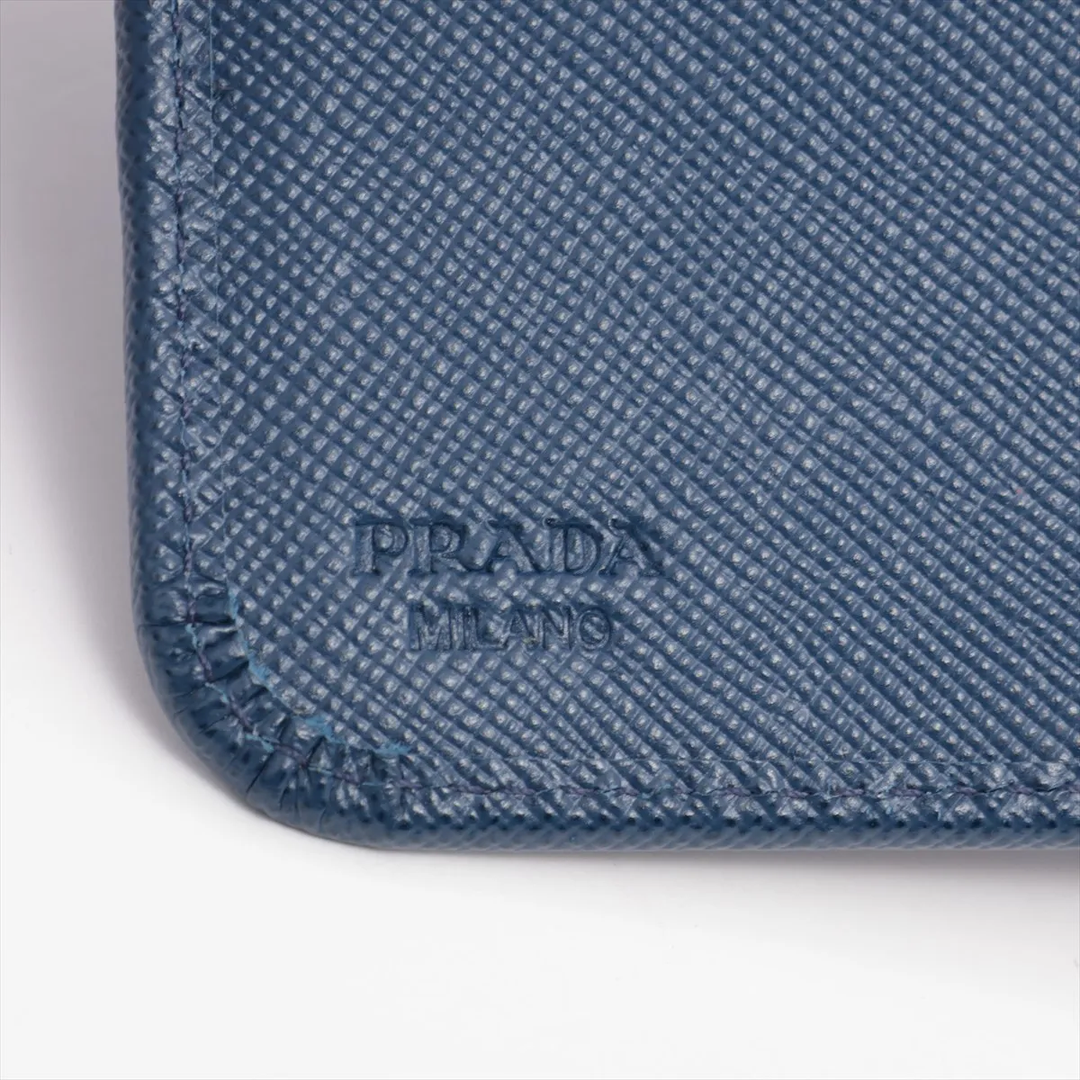 Saffiano Leather Round Zip Wallet Navy — view 10