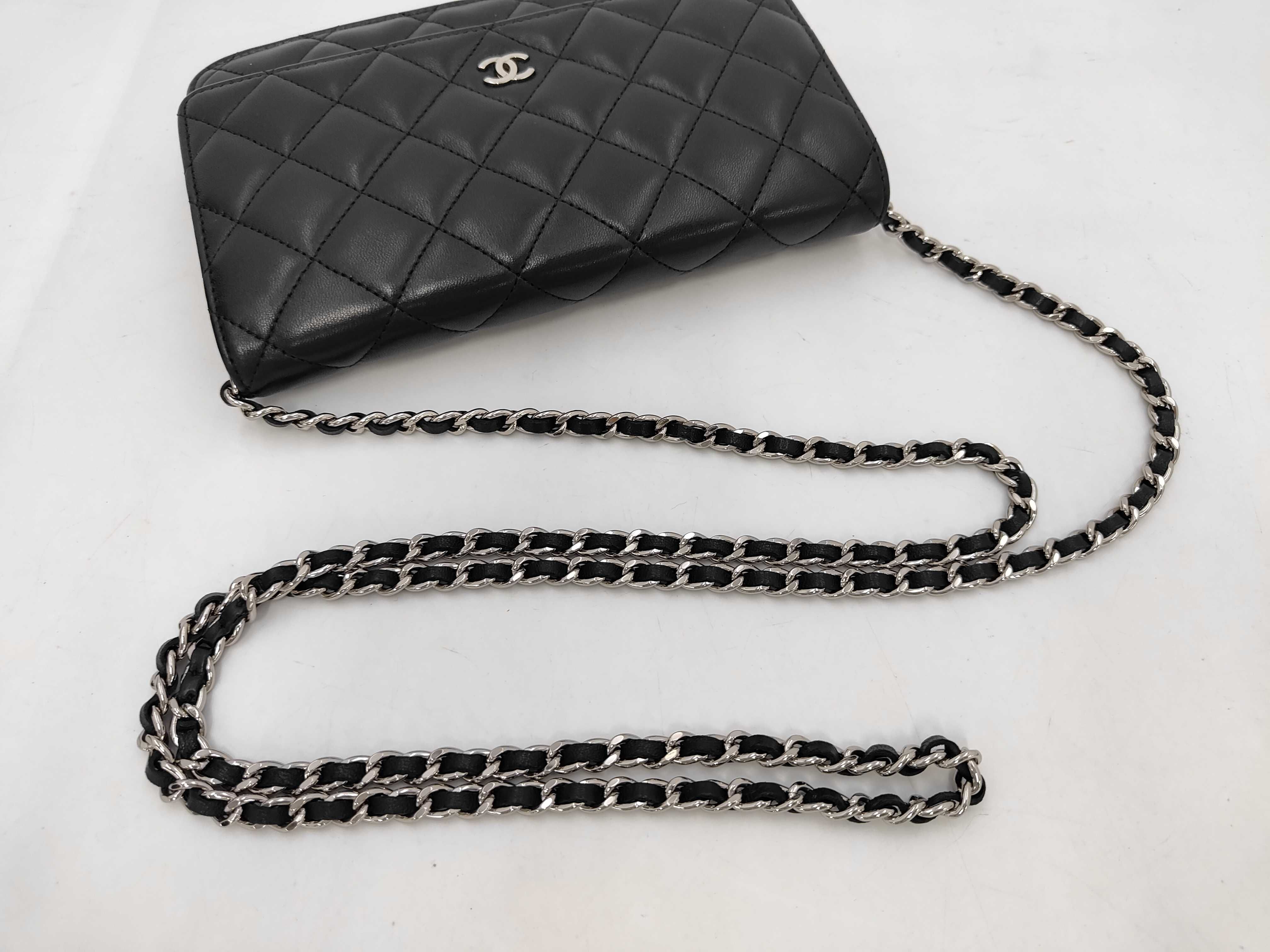 Matelassé Chain Wallet, Lambskin, Black, Silver Hardware, Shoulder Bag — view 5