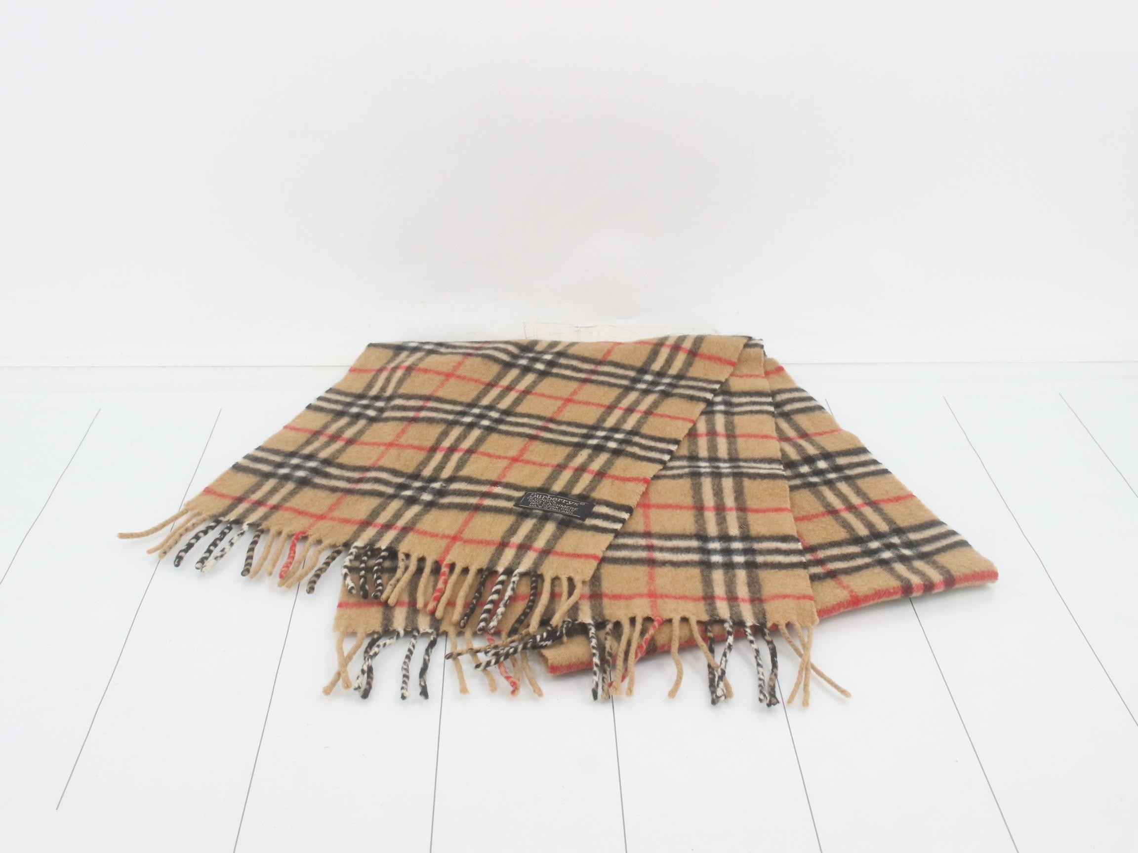 Tag attached, 100% cashmere check scarf — view 2