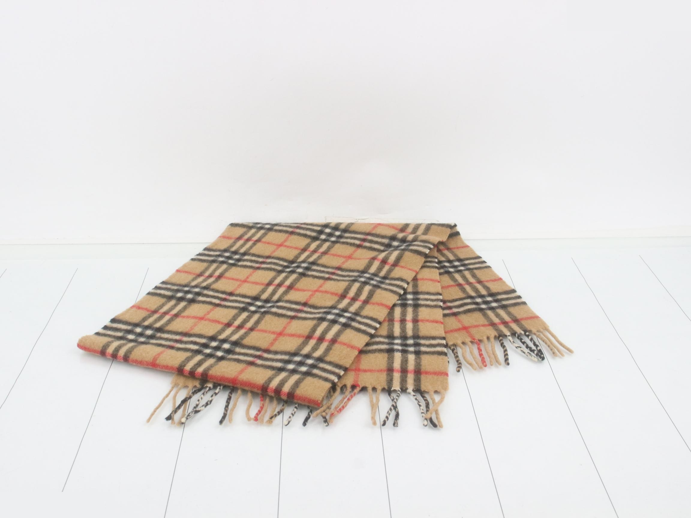 Tag attached, 100% cashmere check scarf — view 3