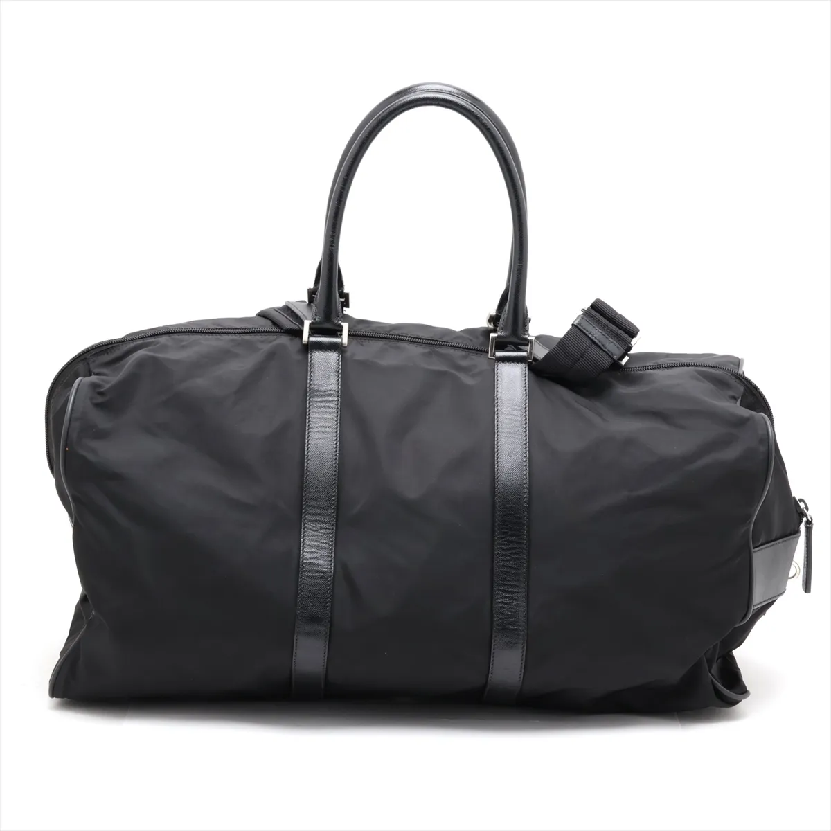 Tessuto Nylon x Leather 2-Way Boston Bag, Black — view 2
