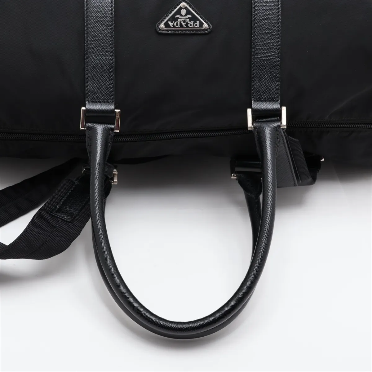 Tessuto Nylon x Leather 2-Way Boston Bag, Black — view 5