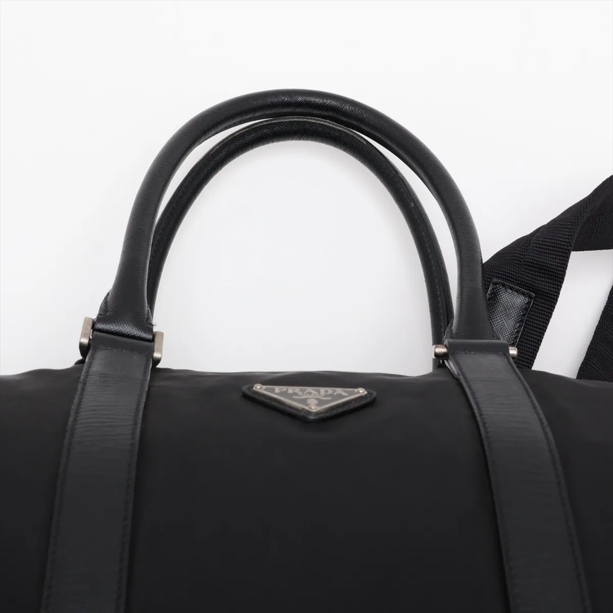 Tessuto Nylon x Leather 2-Way Boston Bag, Black — view 6