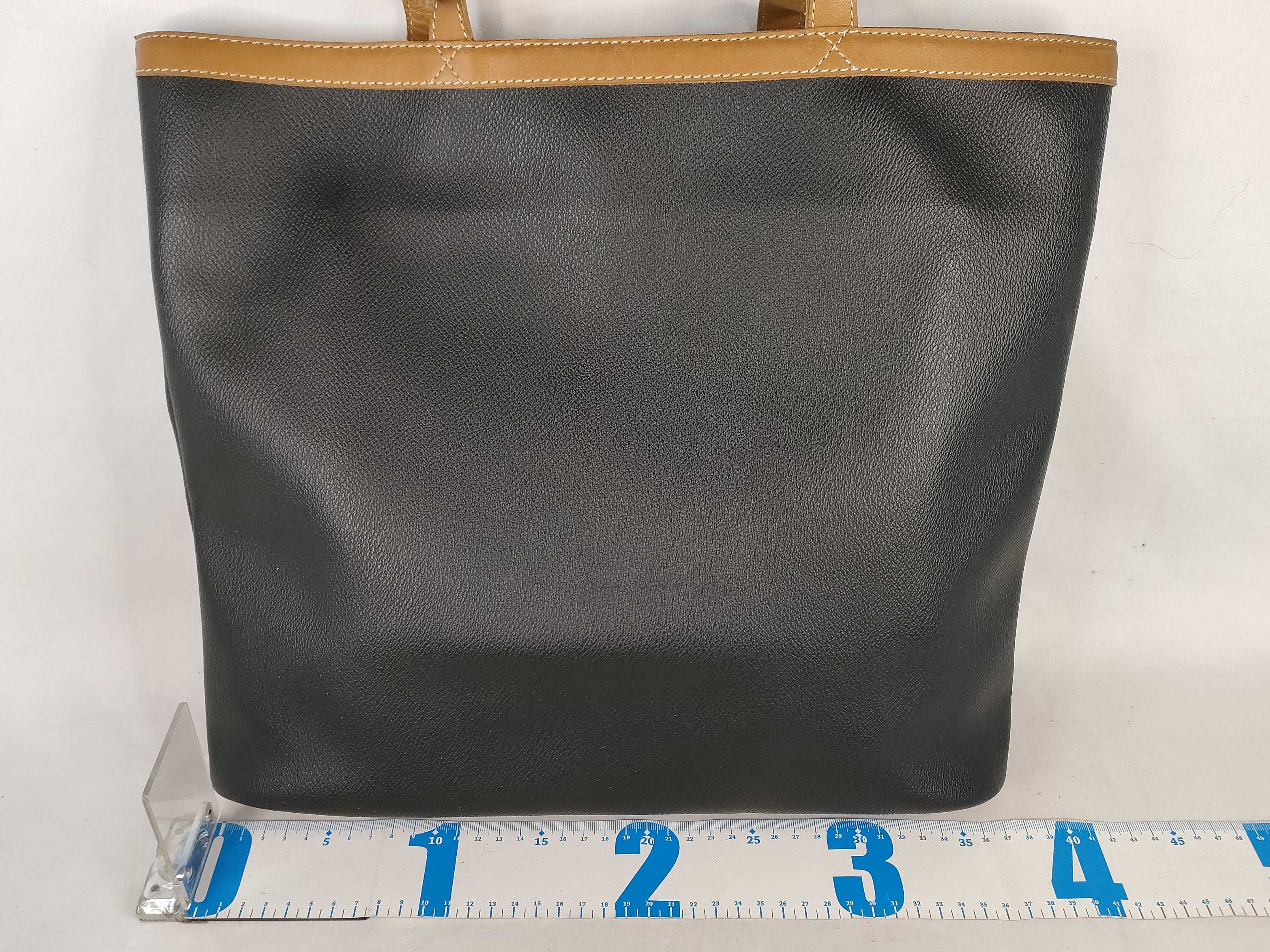 Anagram Patterned Leather Stitch Bicolor Black Tote Bag — view 2