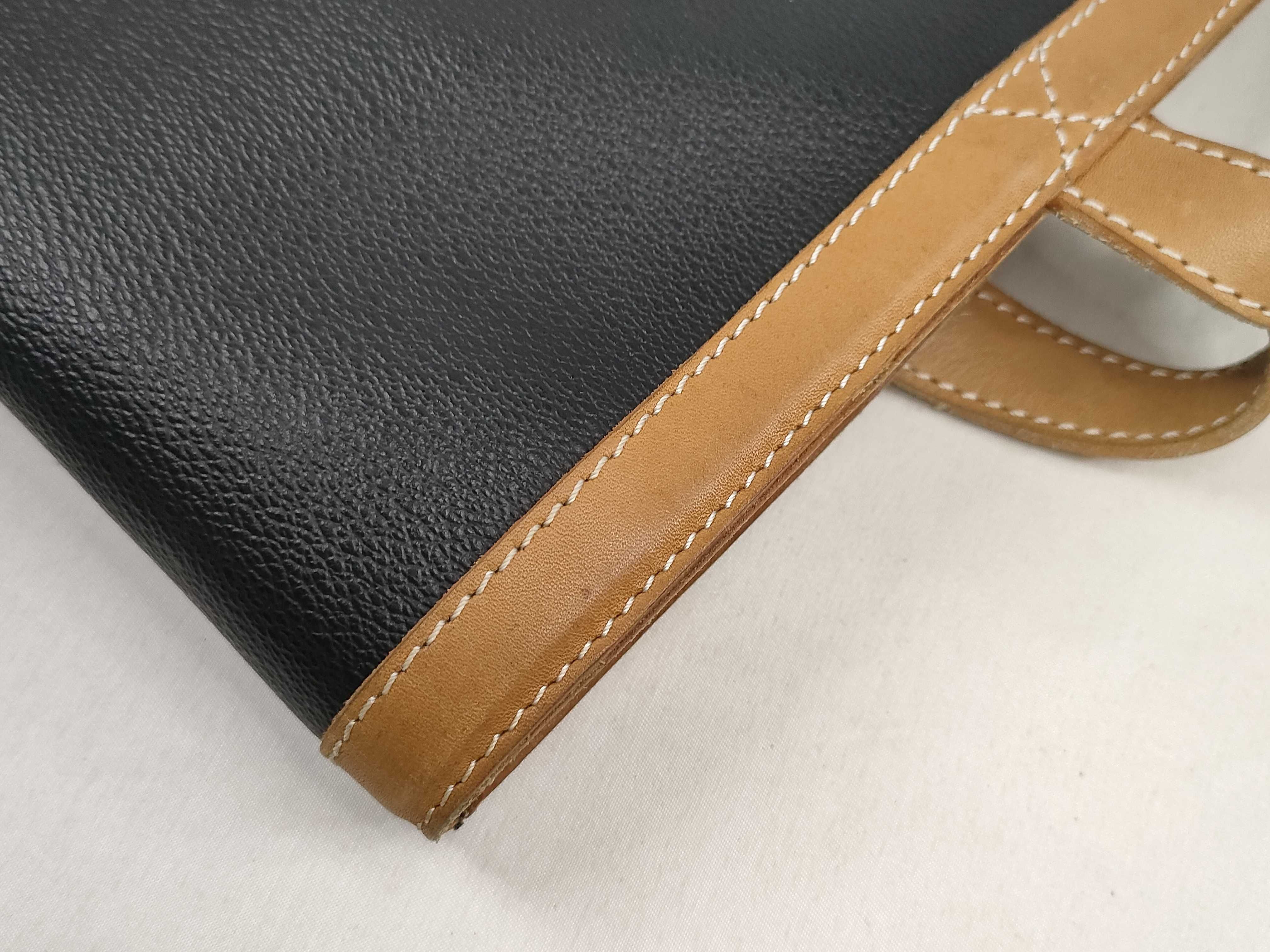 Anagram Patterned Leather Stitch Bicolor Black Tote Bag — view 12