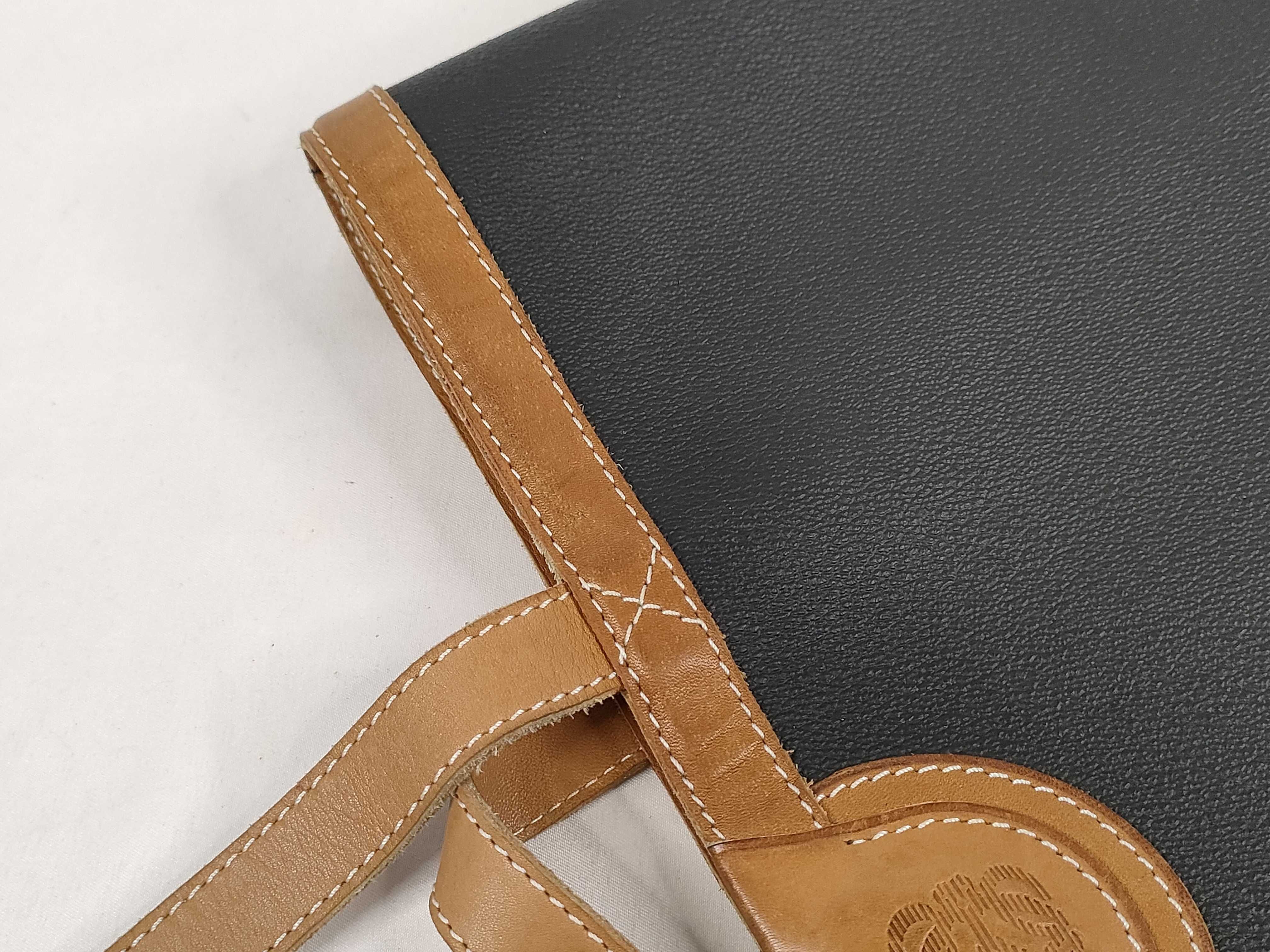 Anagram Patterned Leather Stitch Bicolor Black Tote Bag — view 13