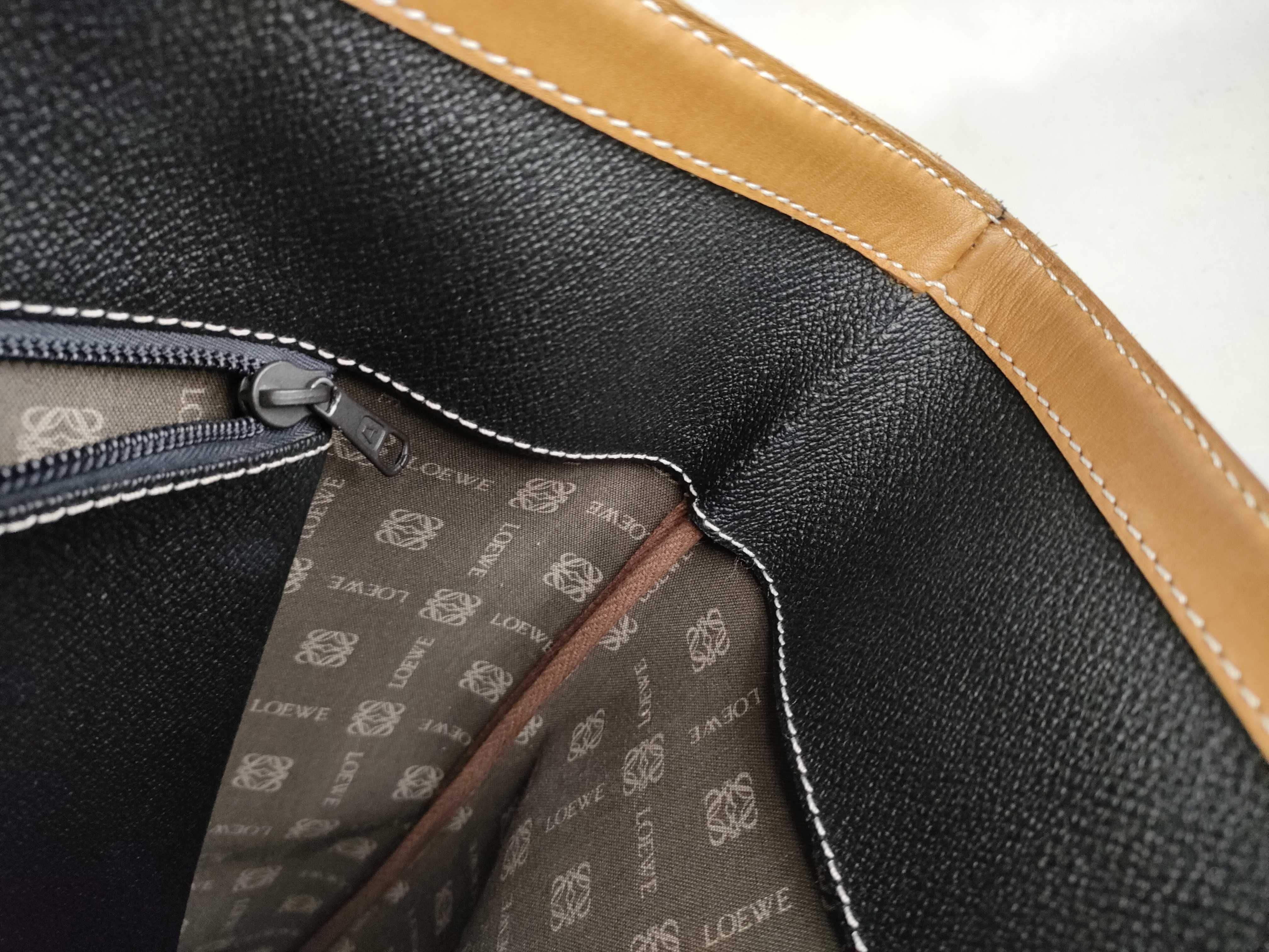 Anagram Patterned Leather Stitch Bicolor Black Tote Bag — view 8