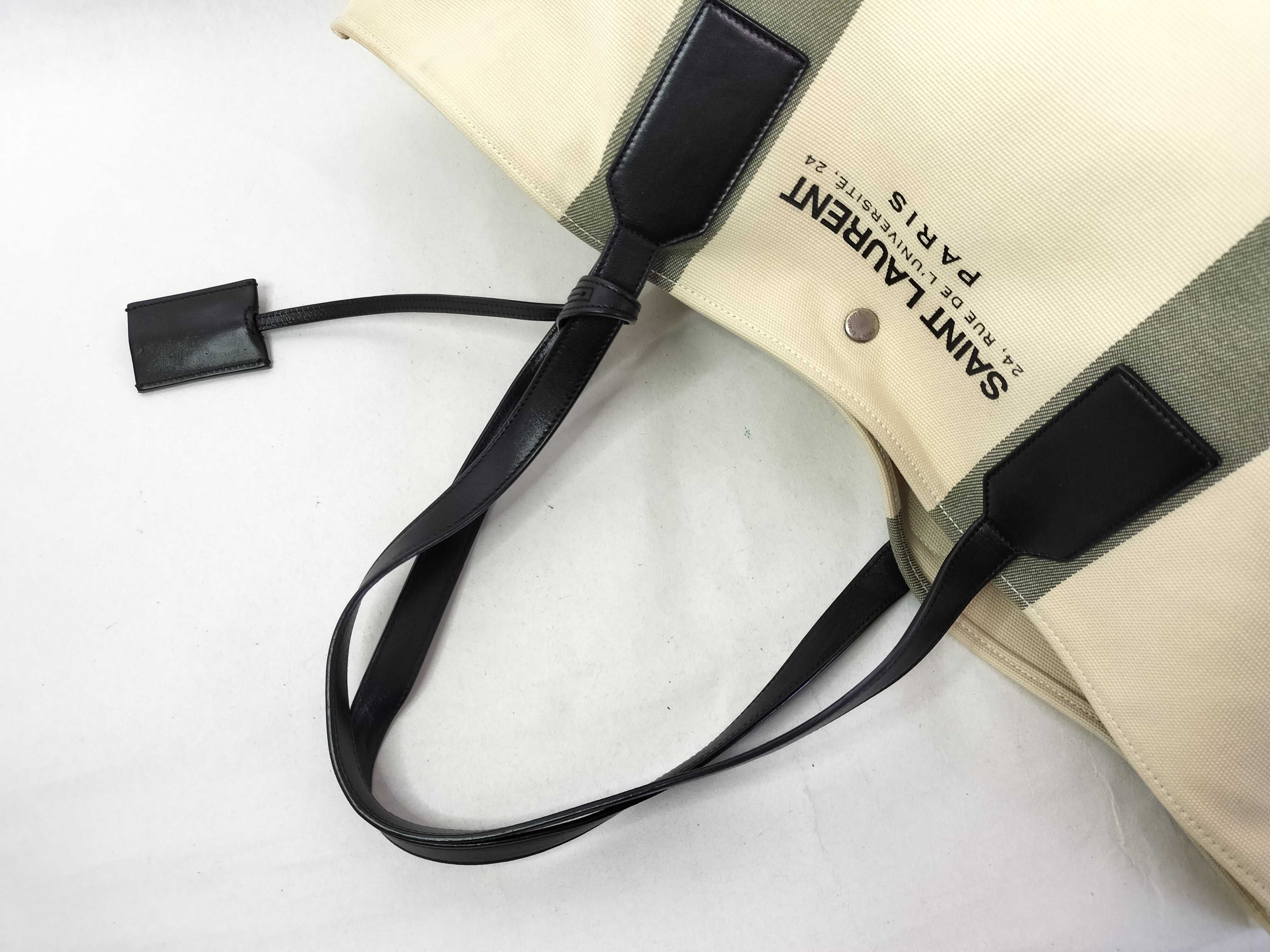 413054 GPD1E Canvas Beach Shopping East-West Tote Bag Beige Black with Keyring and Dust Bag — view 5