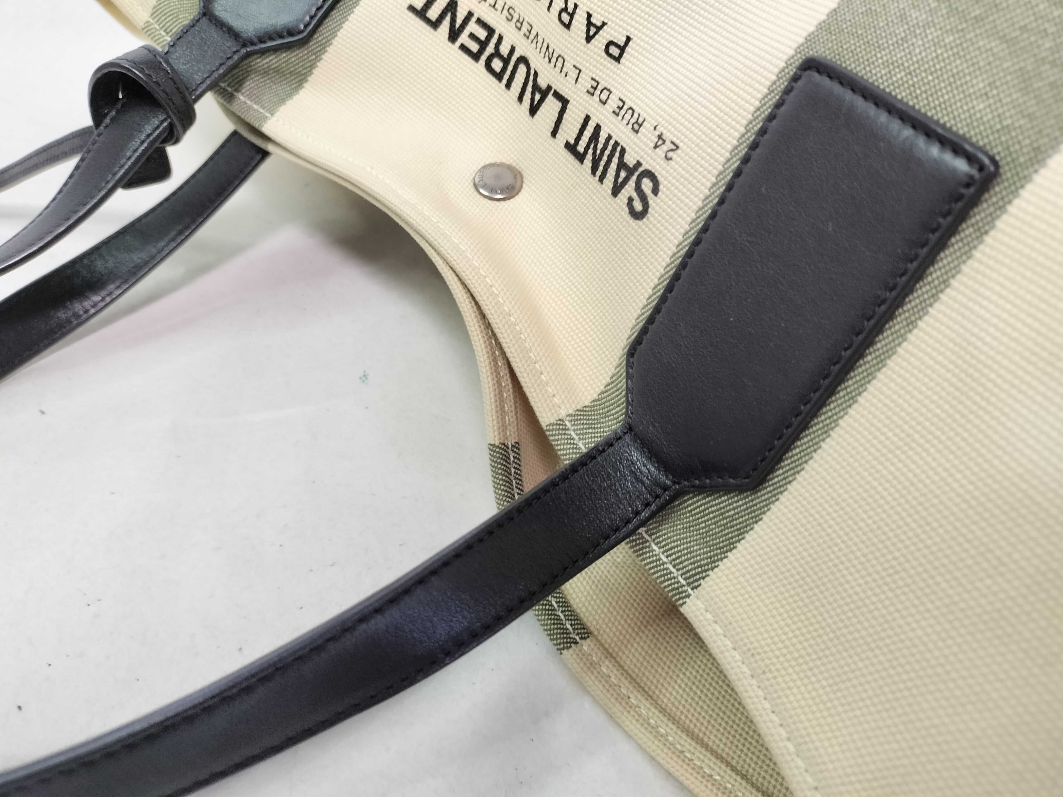 413054 GPD1E Canvas Beach Shopping East-West Tote Bag Beige Black with Keyring and Dust Bag — view 8
