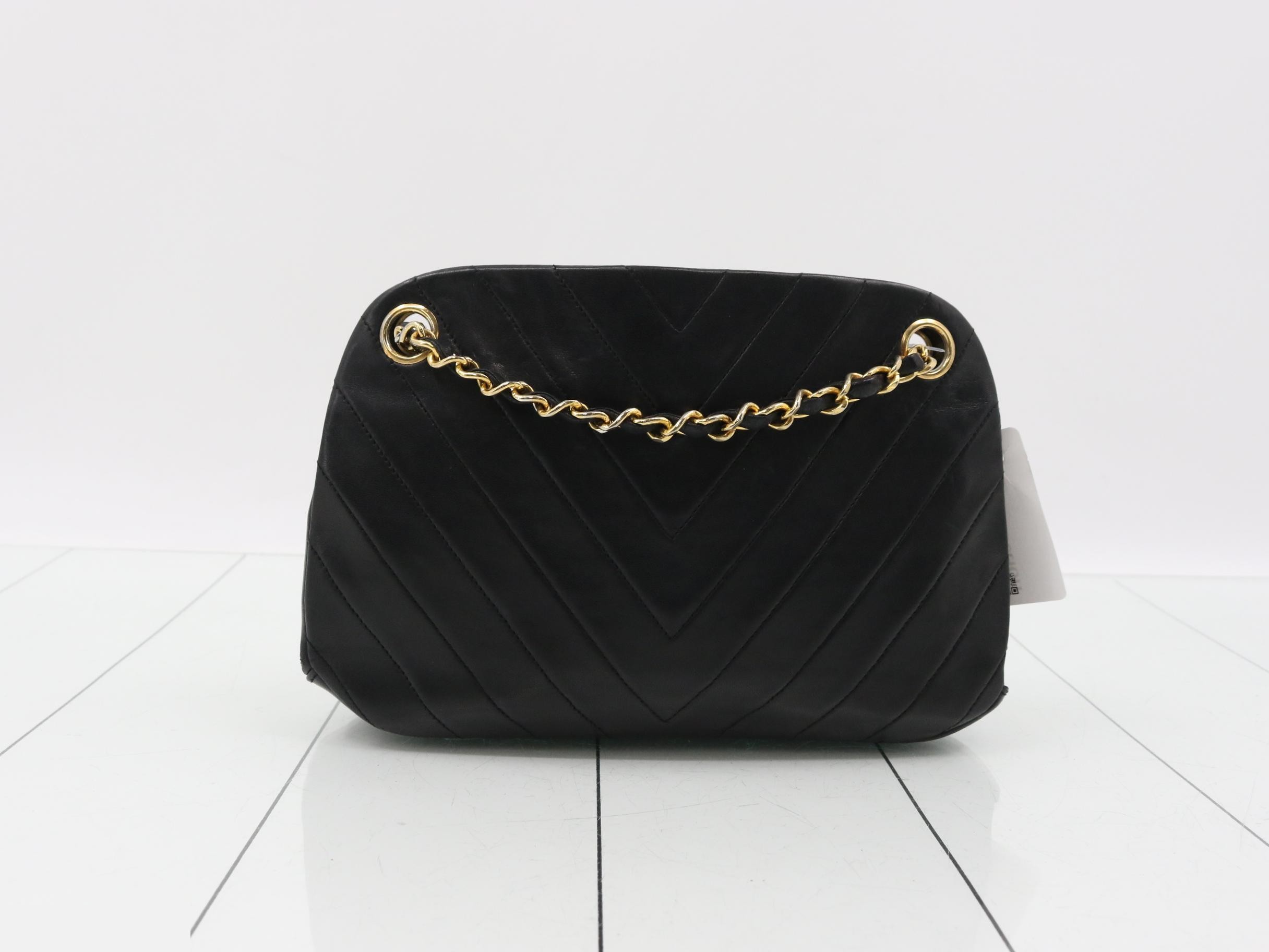 V-stitch lambskin chain shoulder bag — view 2