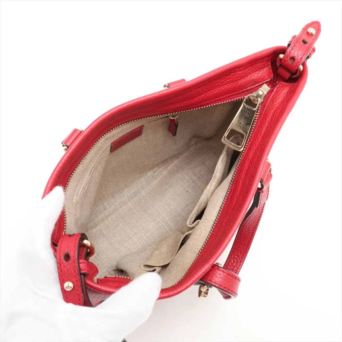 GG Canvas 449241 Canvas x Leather 2-Way Handbag Beige x Red Outlet — view 8