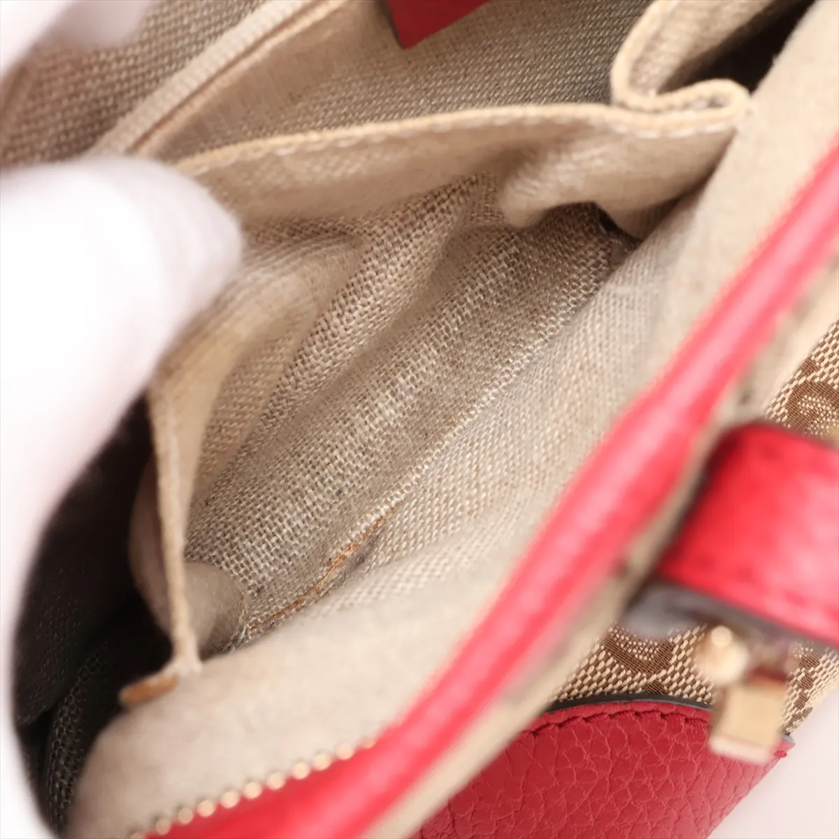 GG Canvas 449241 Canvas x Leather 2-Way Handbag Beige x Red Outlet — view 10