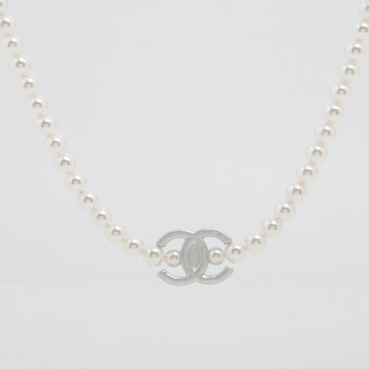 Coco Mark B25C Necklace, Metal x Faux Pearl, Silver, — view 2