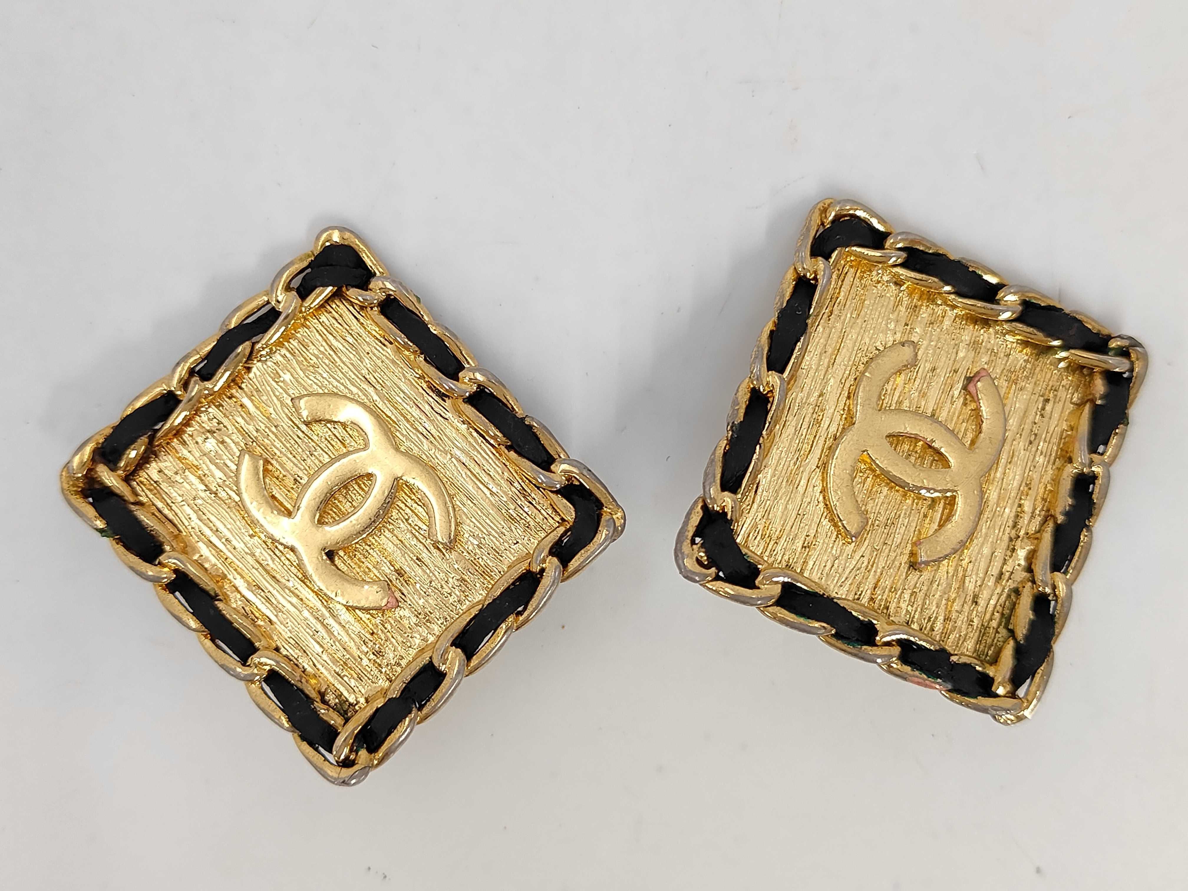 Earrings, Square, Coco Mark, Leather, 2/6 Stamped Earrings