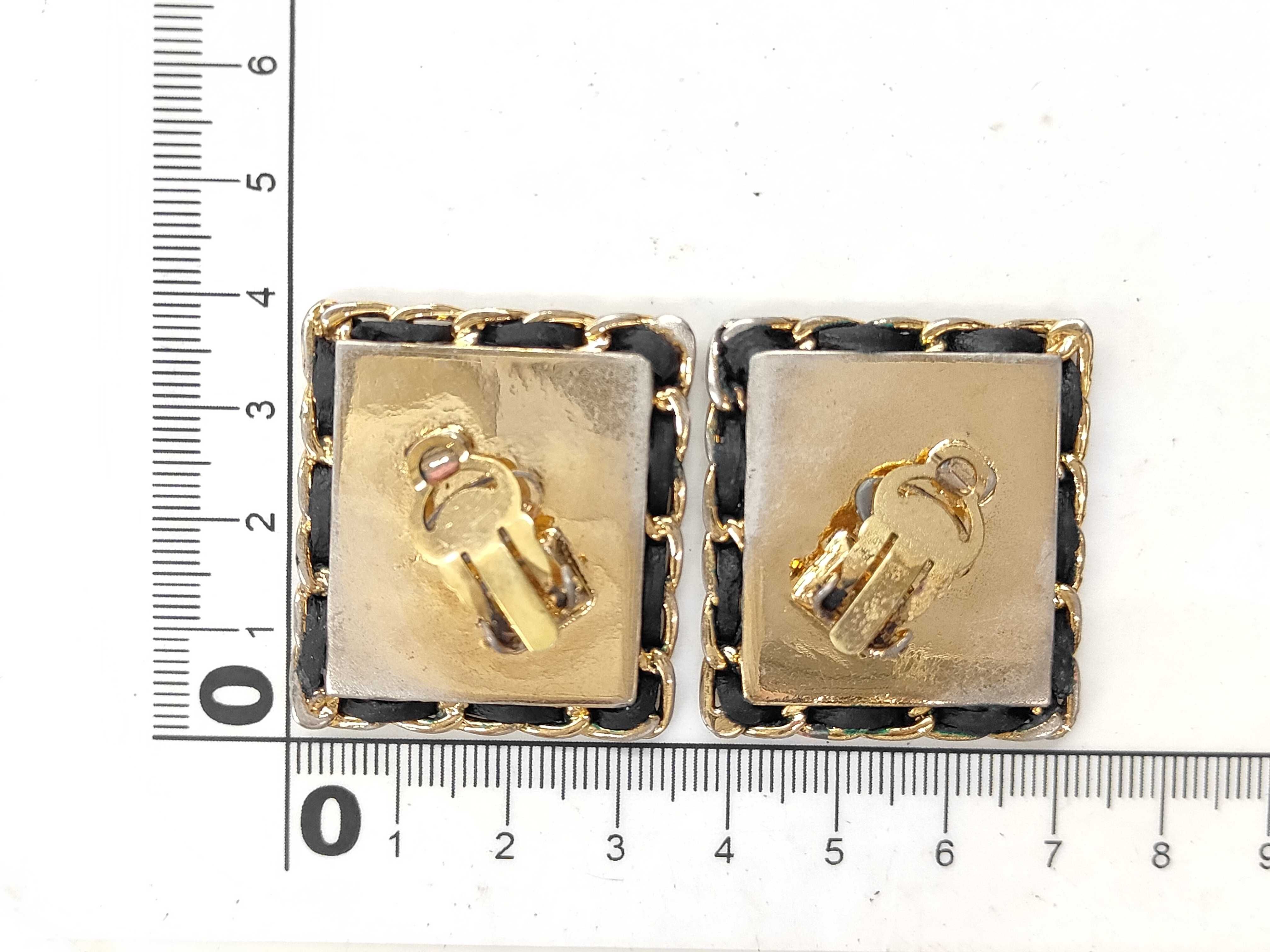 Earrings, Square, Coco Mark, Leather, 2/6 Stamped Earrings — view 2