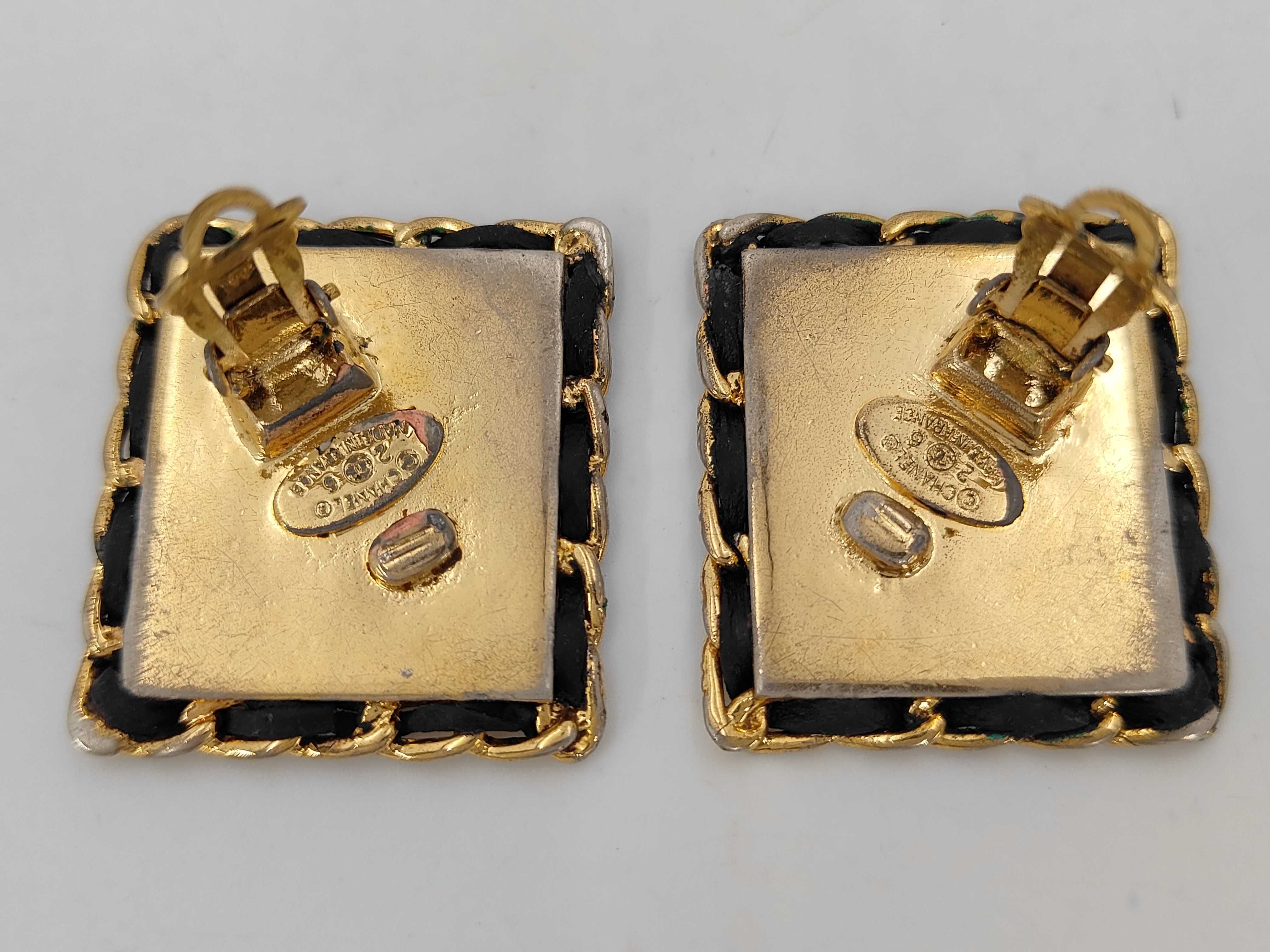 Earrings, Square, Coco Mark, Leather, 2/6 Stamped Earrings — view 4