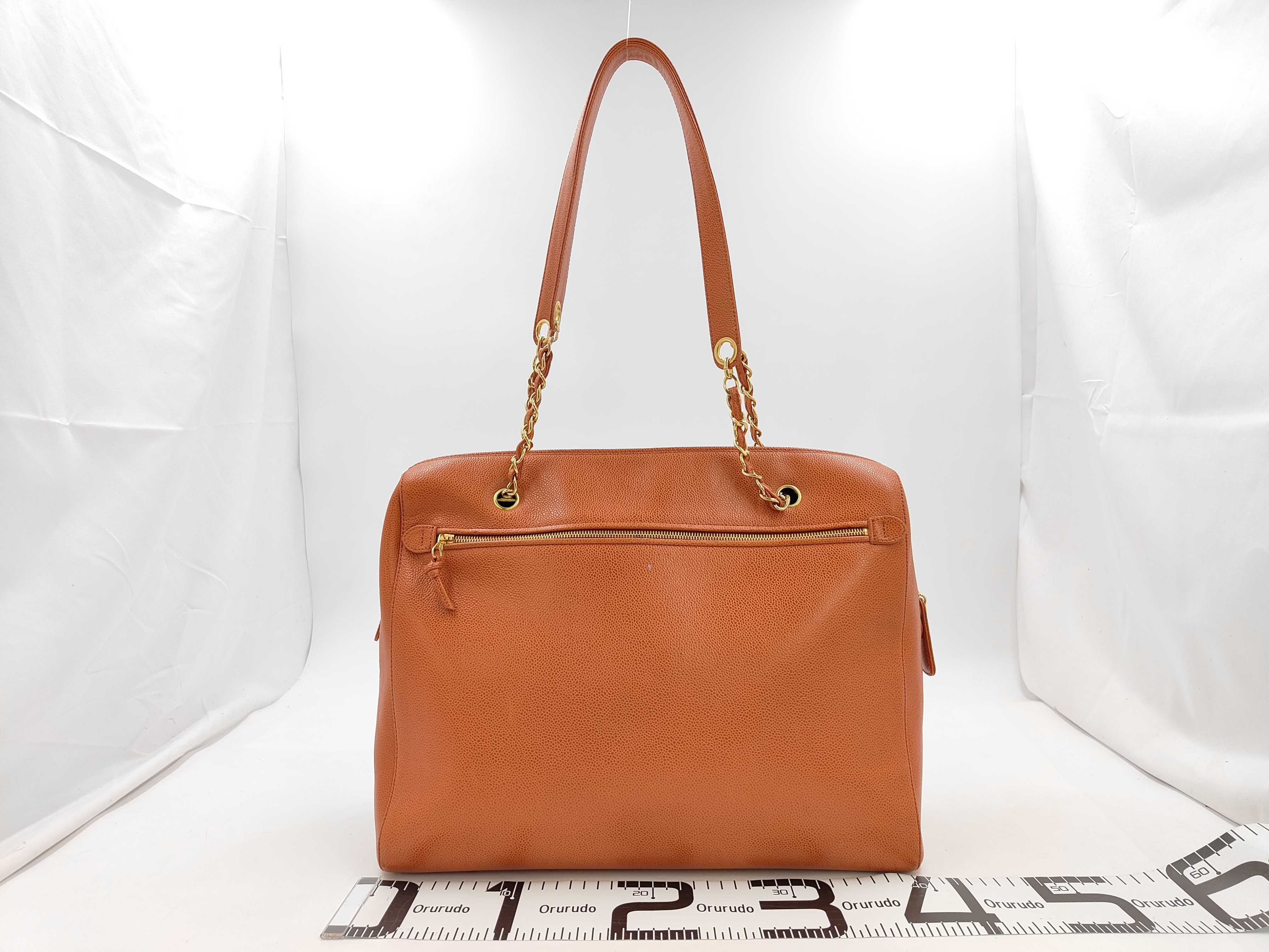 Coco Mark Caviar Skin Chain Tote Bag, Orange, Series 5 Tote Bag — view 2
