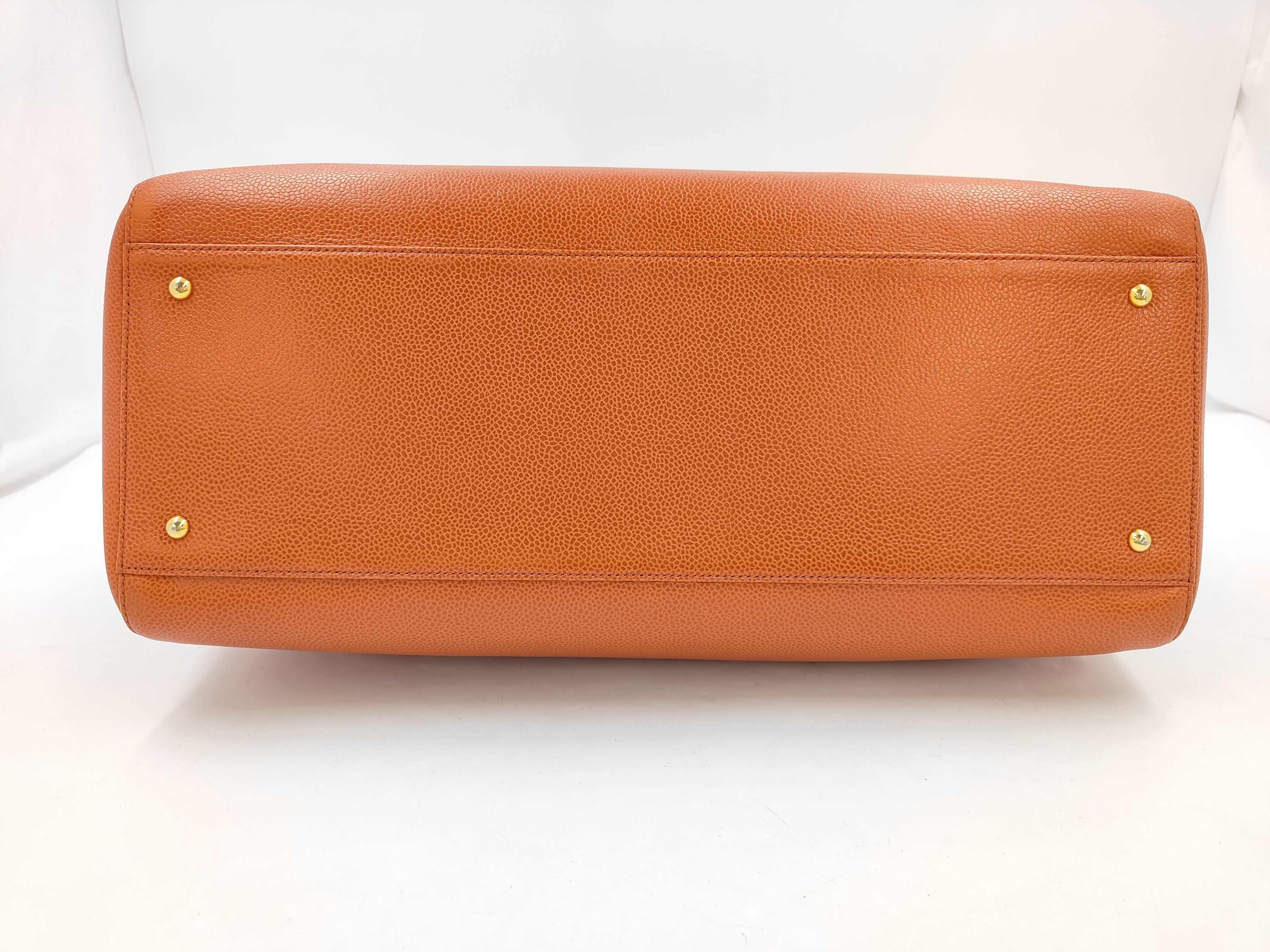 Coco Mark Caviar Skin Chain Tote Bag, Orange, Series 5 Tote Bag — view 7
