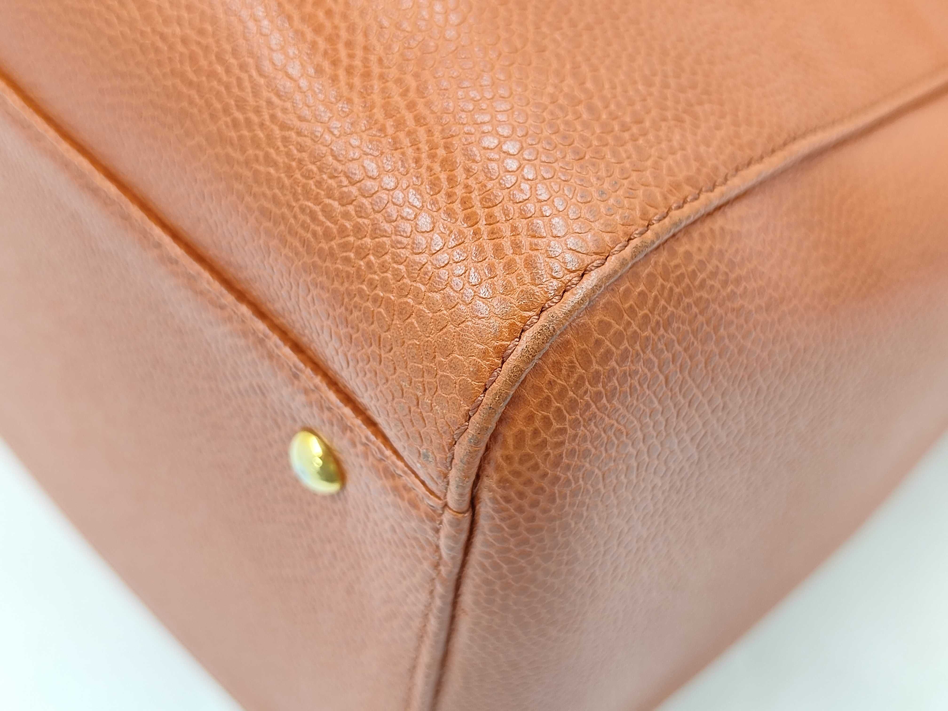 Coco Mark Caviar Skin Chain Tote Bag, Orange, Series 5 Tote Bag — view 8