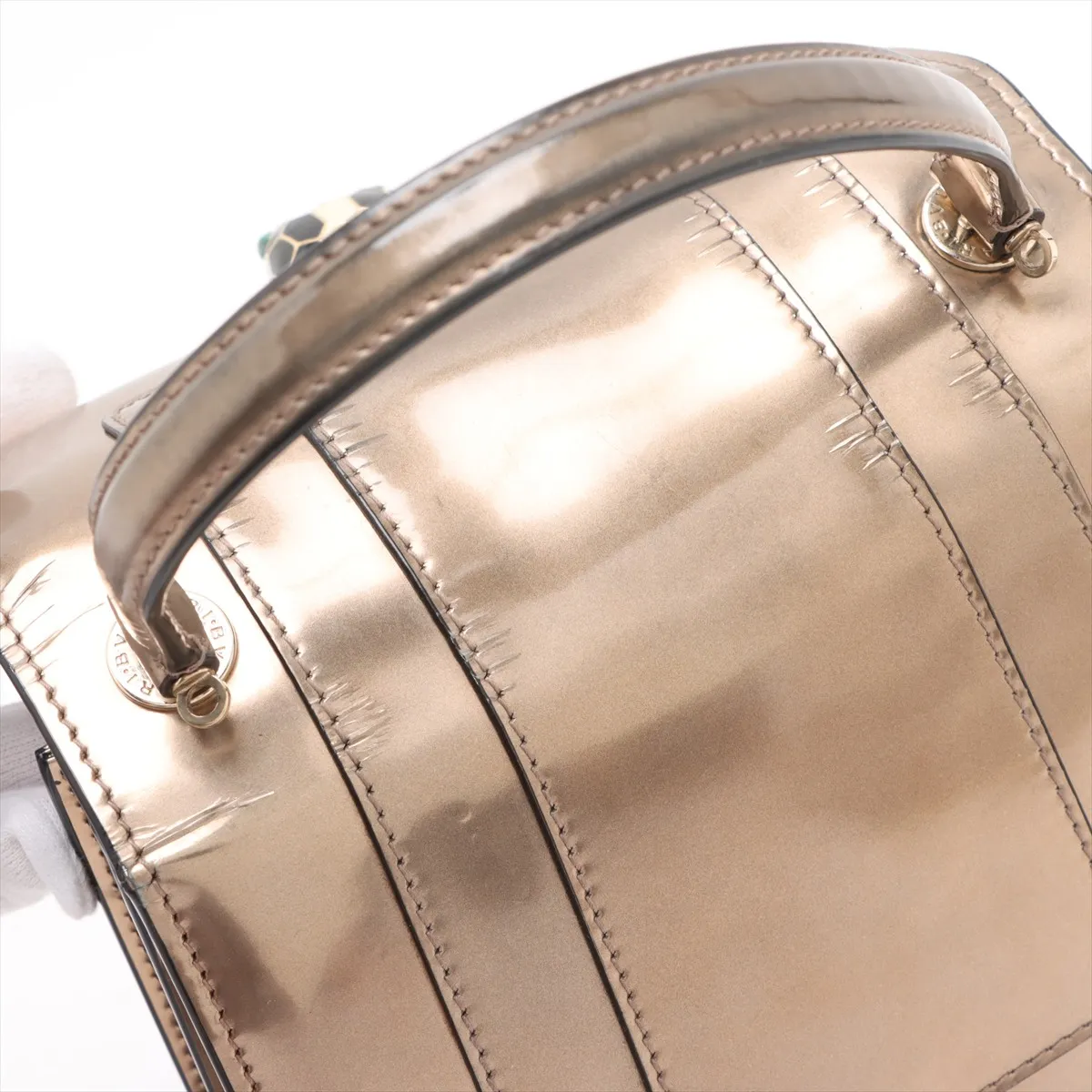 Serpenti Patent Leather 2WAY Handbag Bronze with Mirror — view 13