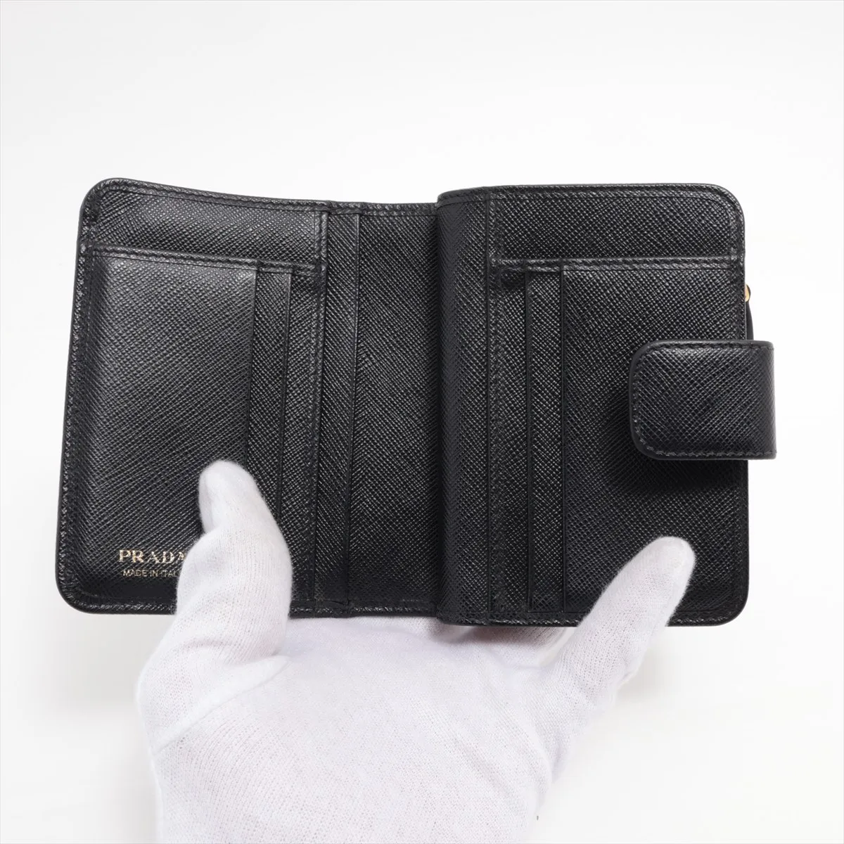 Saffiano Metal 1ML018 Leather Compact Wallet Black — view 3