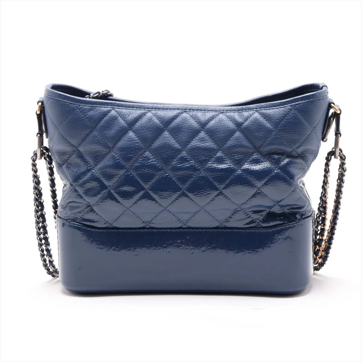 Gabrielle de Chanel Leather x Patent Leather Chain Shoulder Bag, Blue, Gold x Silver Hardware, 25904077, Serial Number 25 — view 2