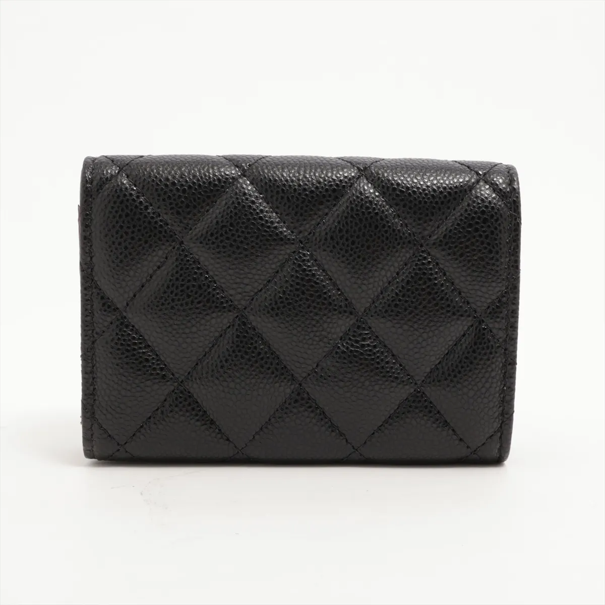 Matelasse Caviar Skin Compact Wallet Black Gold Hardware KC2A07P7 — view 2