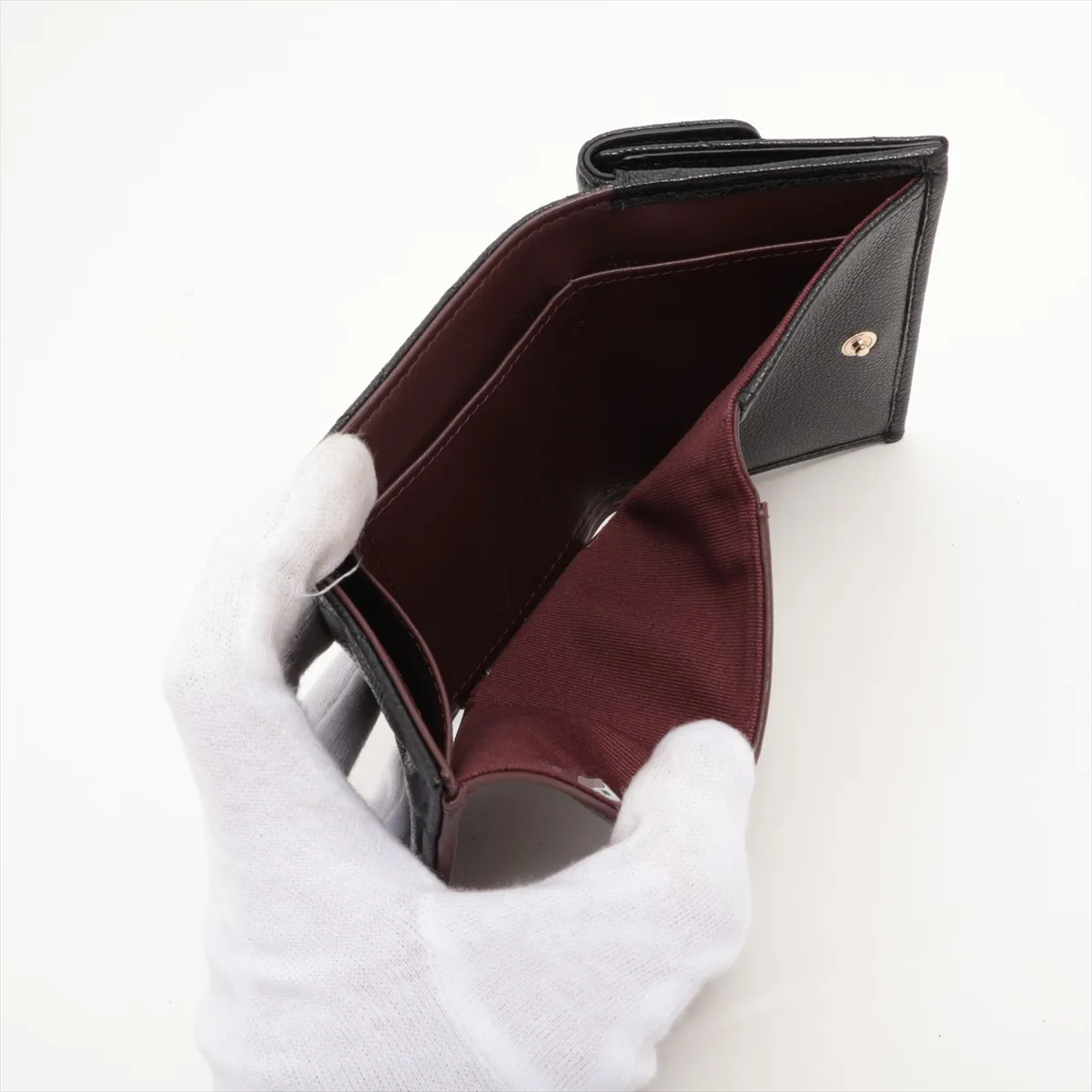 Matelasse Caviar Skin Compact Wallet Black Gold Hardware KC2A07P7 — view 6