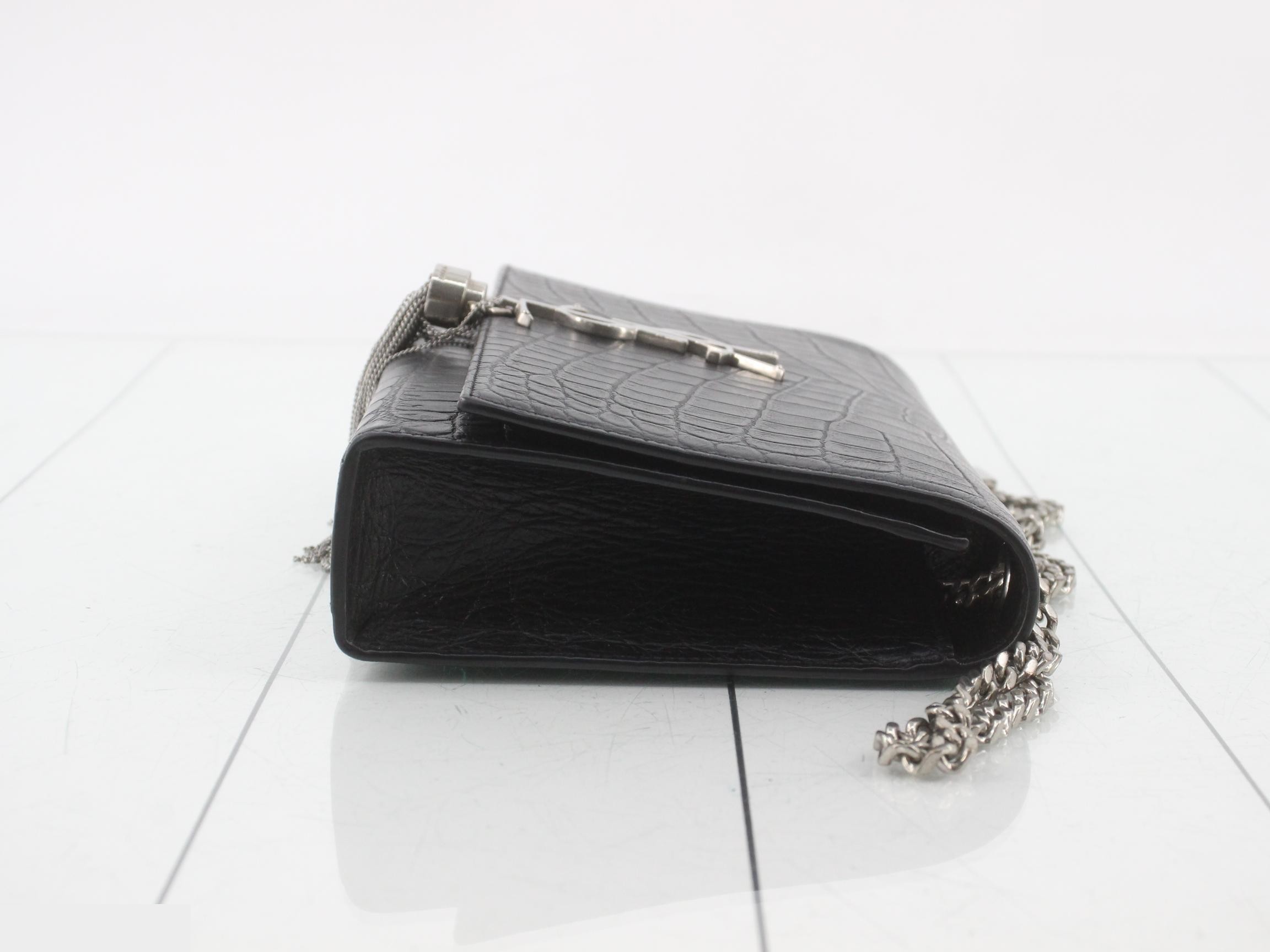Kate Crocodile Embossed Leather Chain Shoulder Bag — view 3