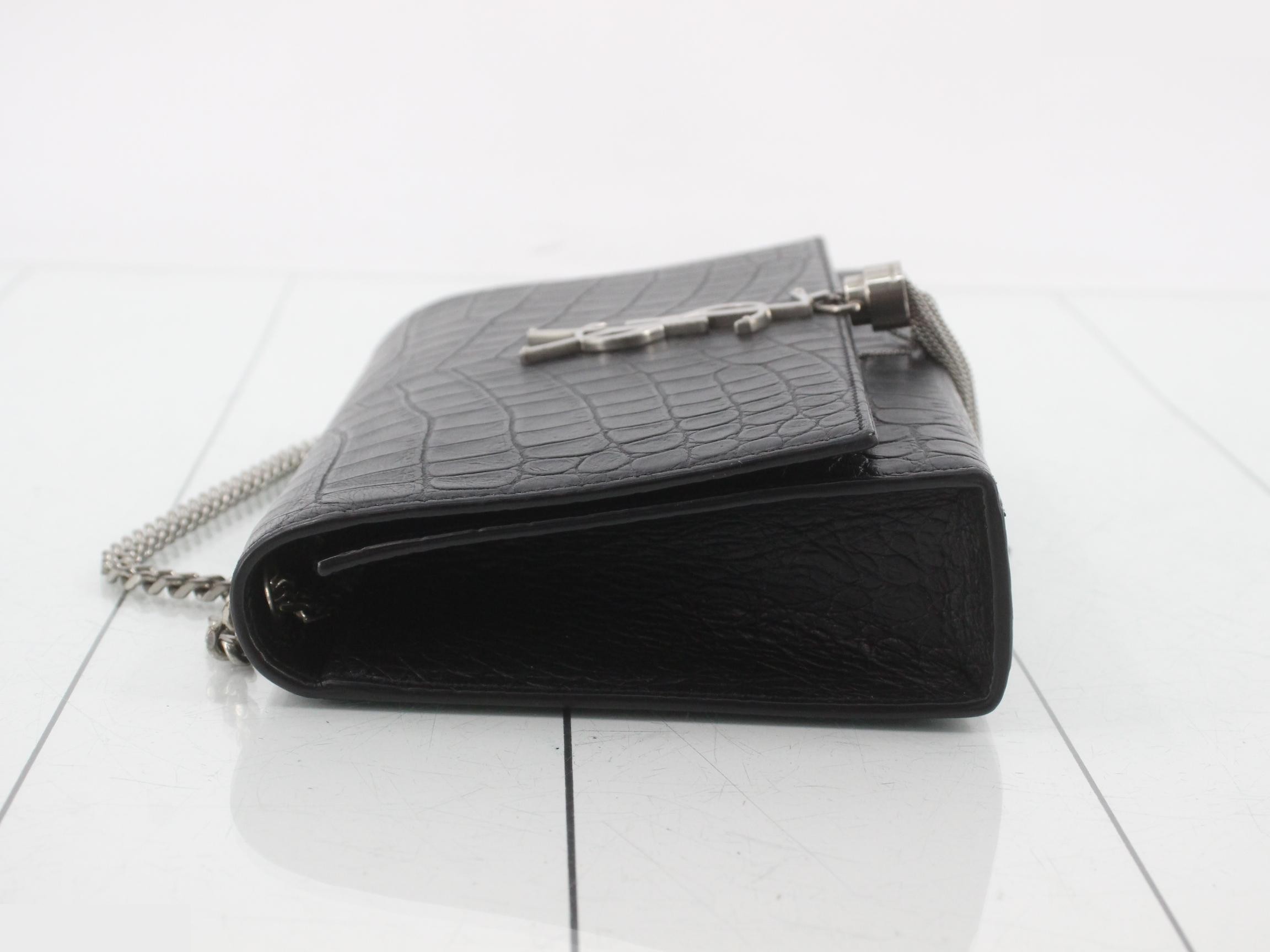 Kate Crocodile Embossed Leather Chain Shoulder Bag — view 4