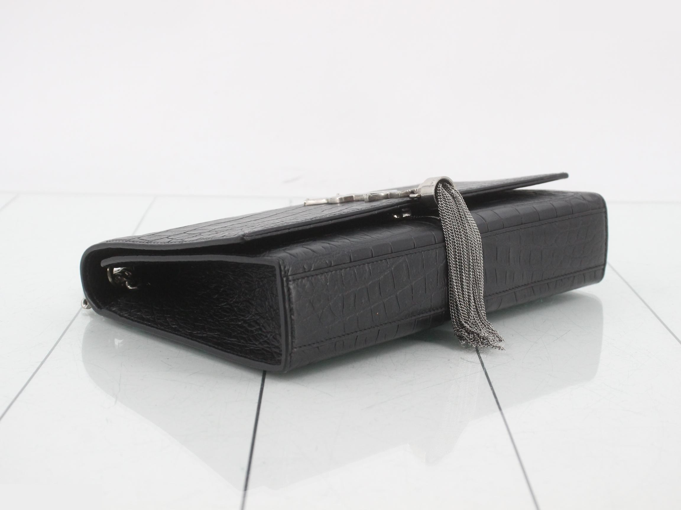 Kate Crocodile Embossed Leather Chain Shoulder Bag — view 5