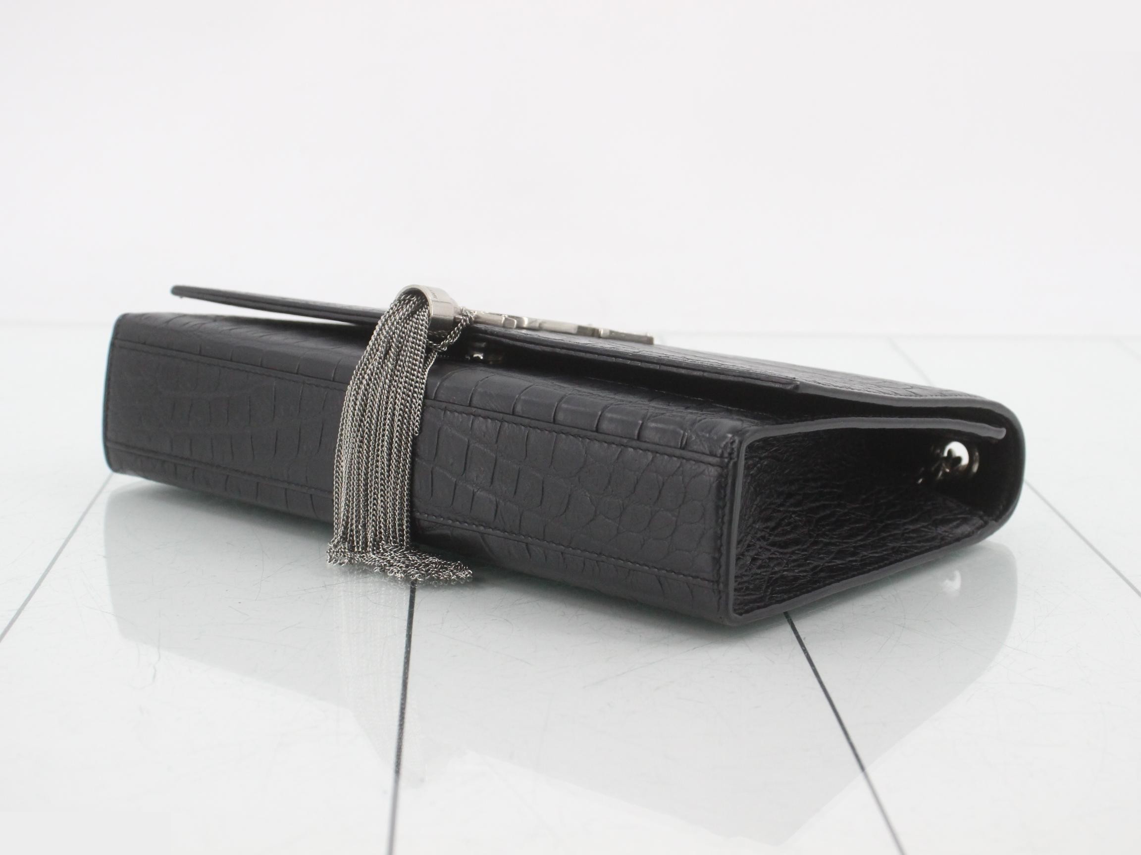 Kate Crocodile Embossed Leather Chain Shoulder Bag — view 6